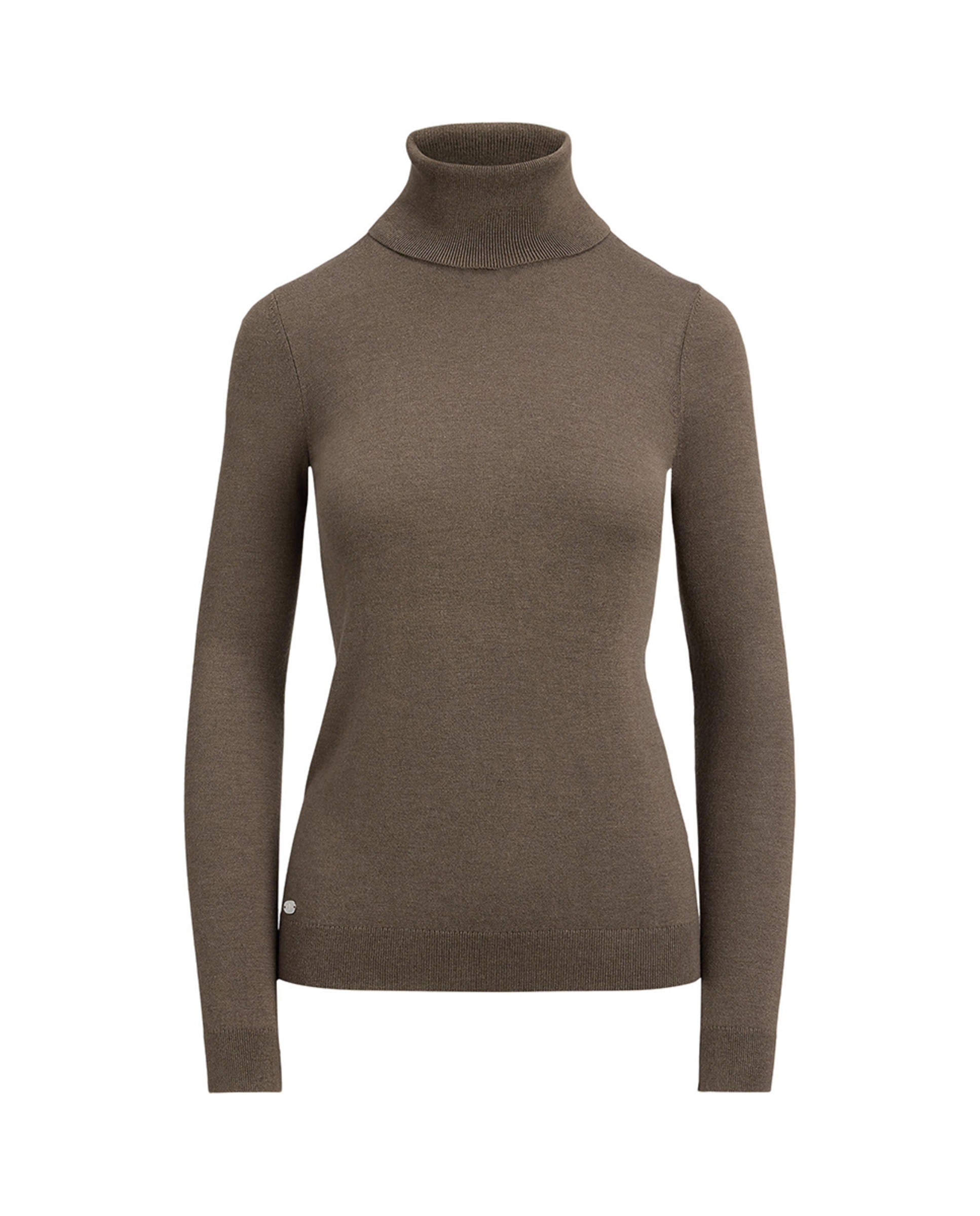 Camisola de Malha Justa com Gola Dobrada Taupe-5