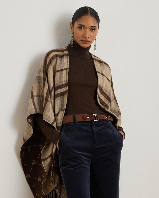 Imagem 0 de Poncho aos quadrados de mulher com franjas