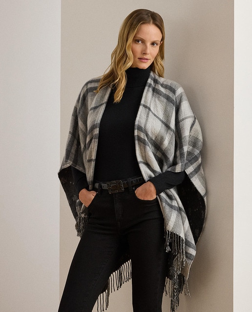 Imagem 0 de Poncho aos quadrados de mulher com franjas