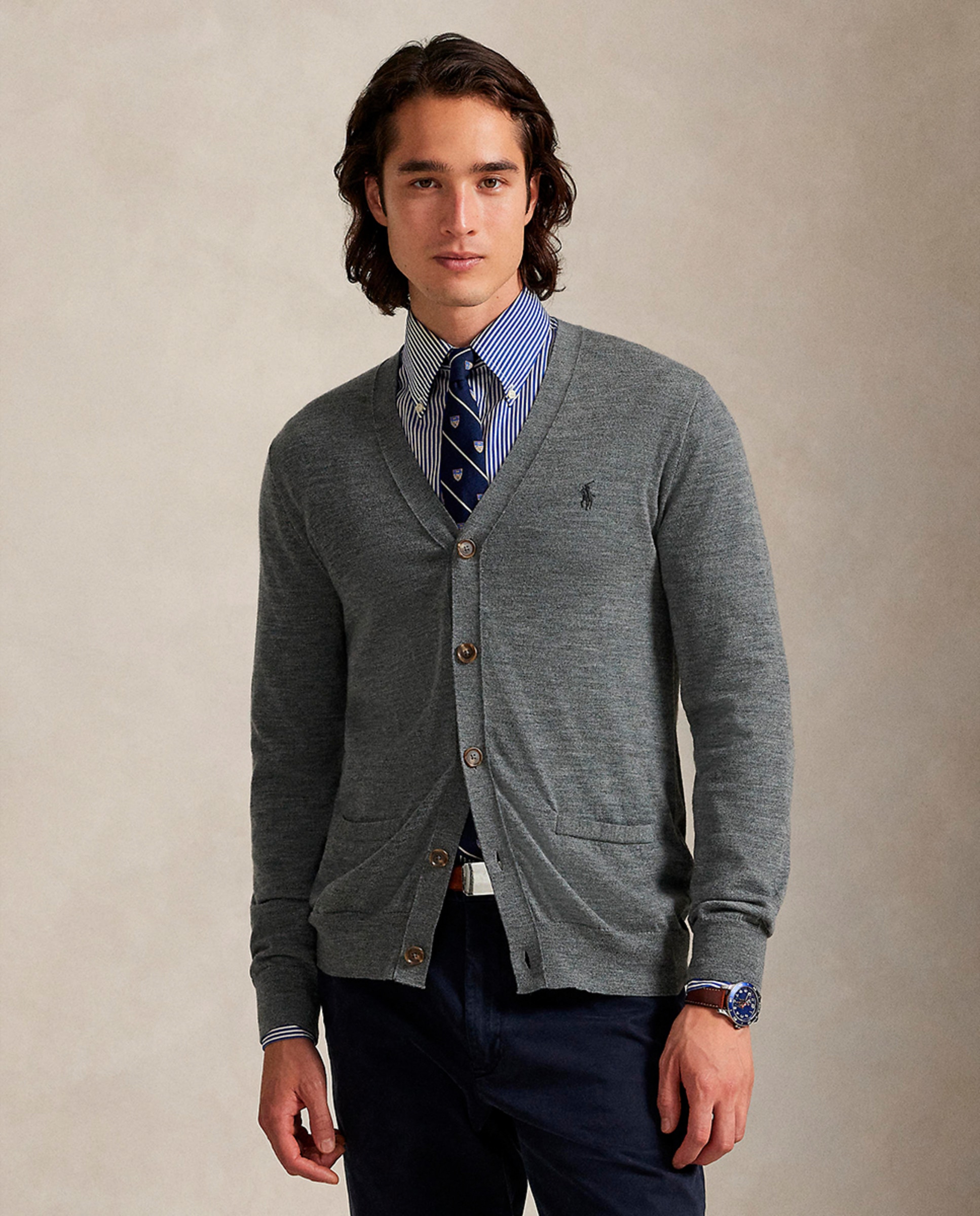 Cardigan com Botões e em Lã Cinzento metalizado-1