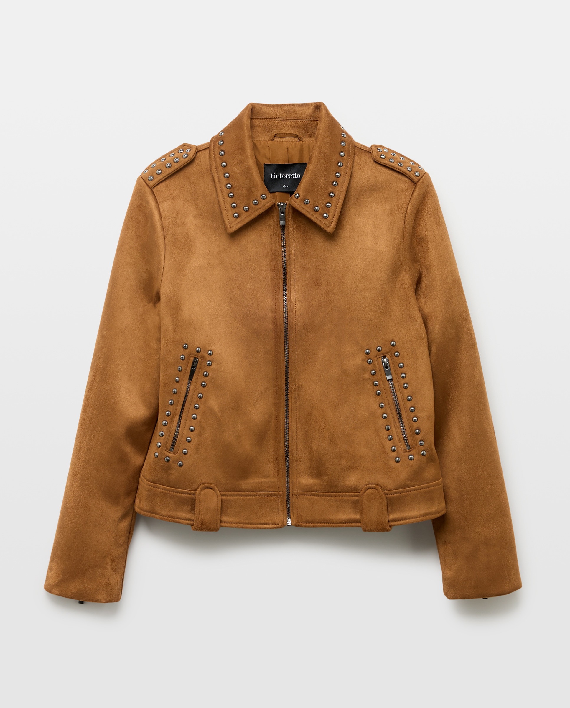 Blusão com Efeito de Camurça e Tachas 730 Camel-5