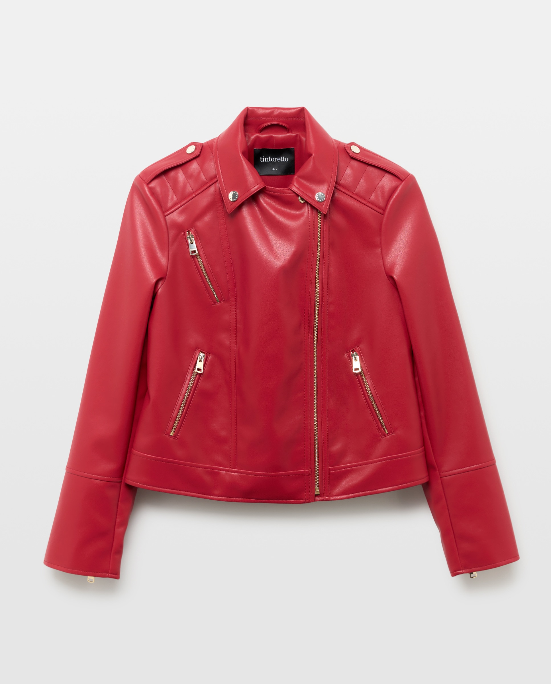 Blusão Biker com Aba e Efeito de Pele 600 Vermelho-1