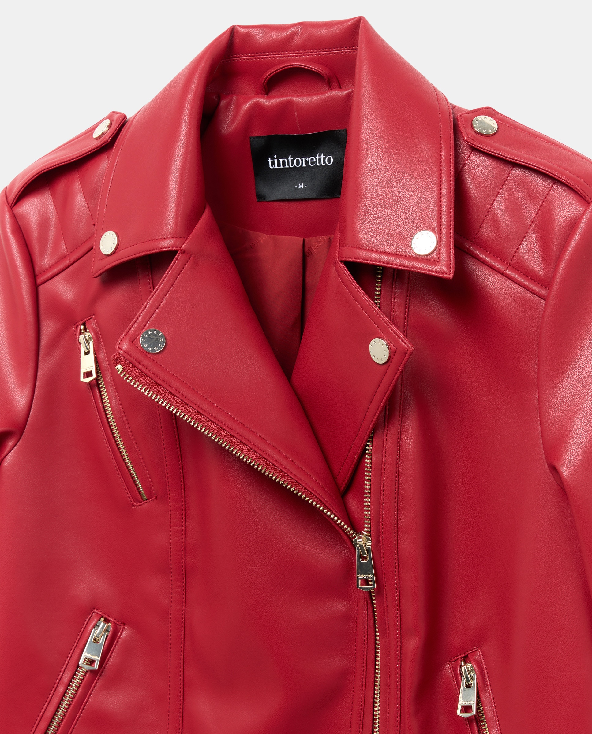 Blusão Biker com Aba e Efeito de Pele 600 Vermelho-2