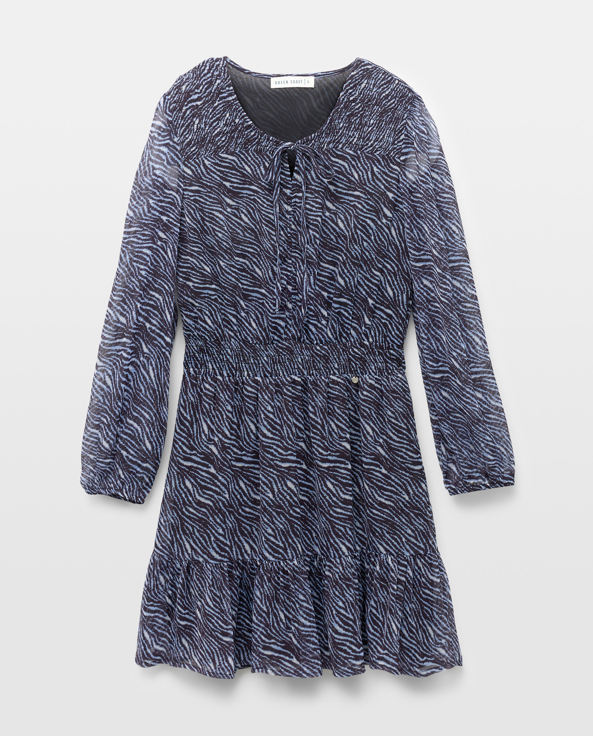 Vestido Curto de Chiffon com Estampado Azul-1