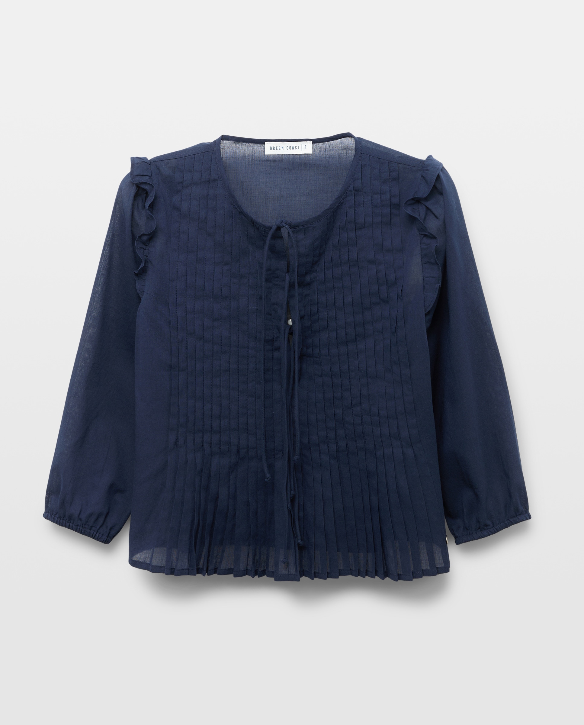 Blusa de Pregas com Laços e Manga Comprida Azul-marinho-5