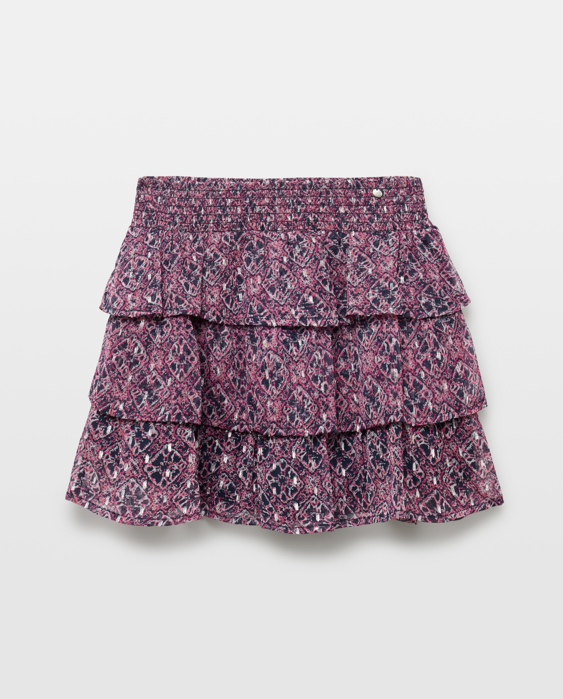 Saia Curta com Folho e Estampado 240 Fúcsia-4