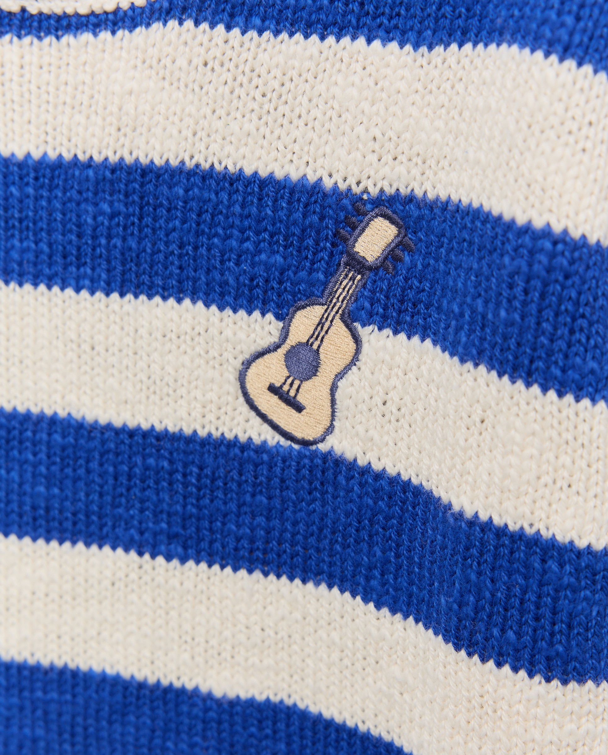 Camisola de Malha às Riscas com Colarinho de Polo Azul-6