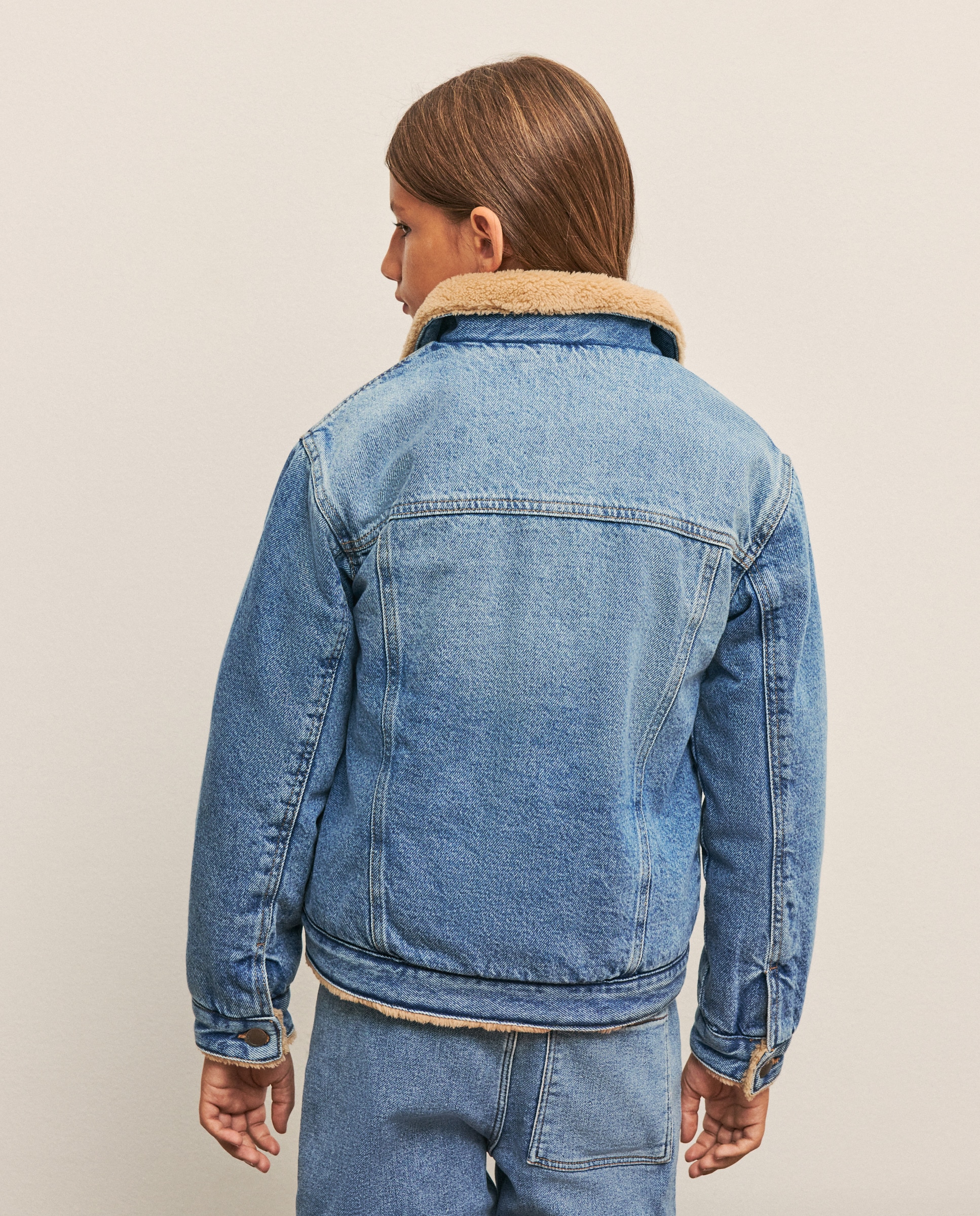 Blusão Liso de Ganga Forrada Azul pálido-4