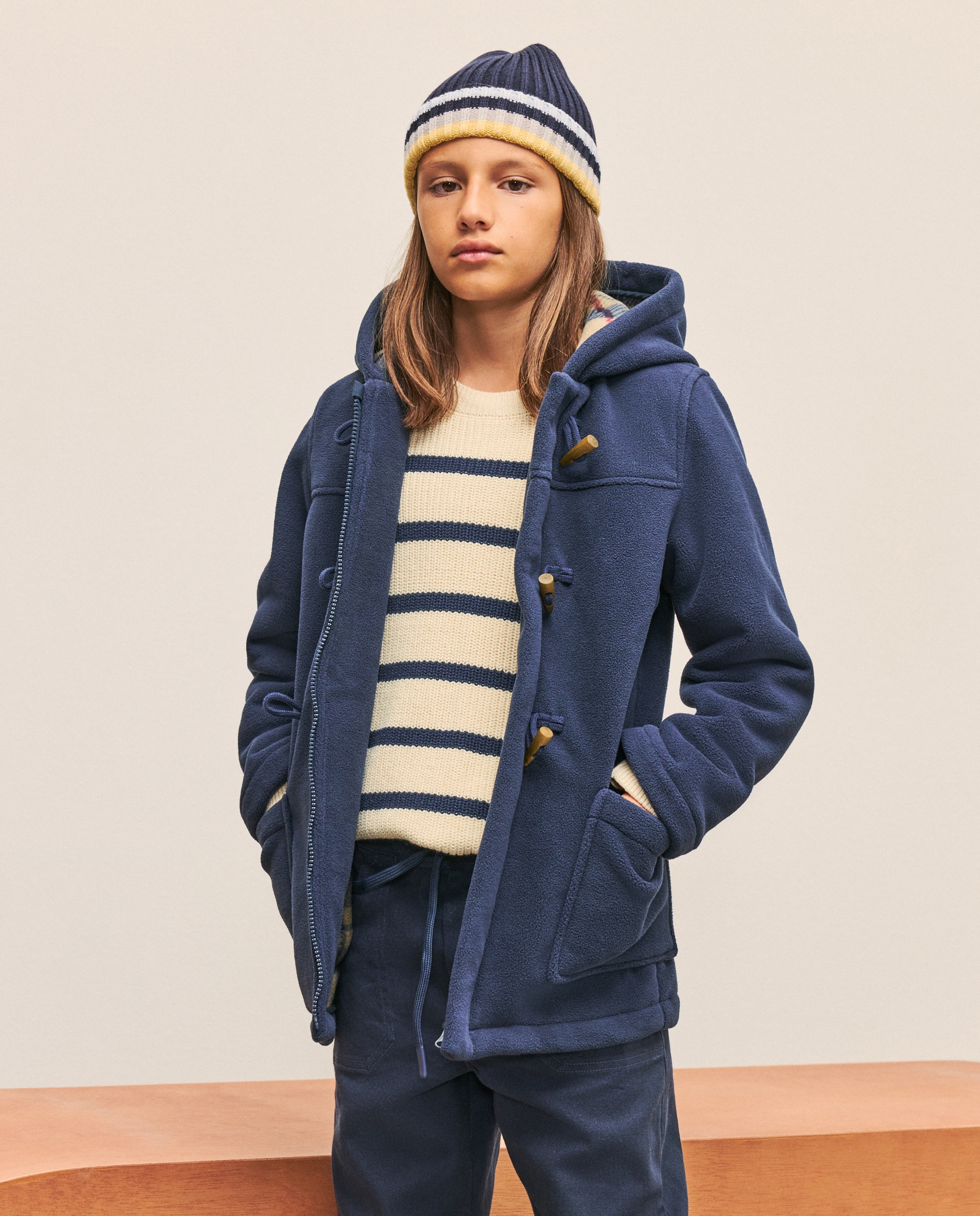 Canadiana de Pano com Fantasia aos Quadrados no Interior Azul-marinho-2