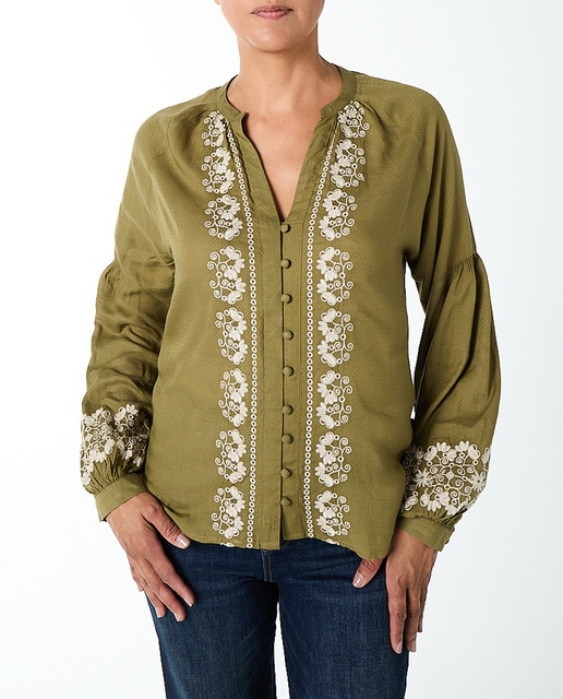 Imagen 0 de Blusa con bordados decorativos de manga larga