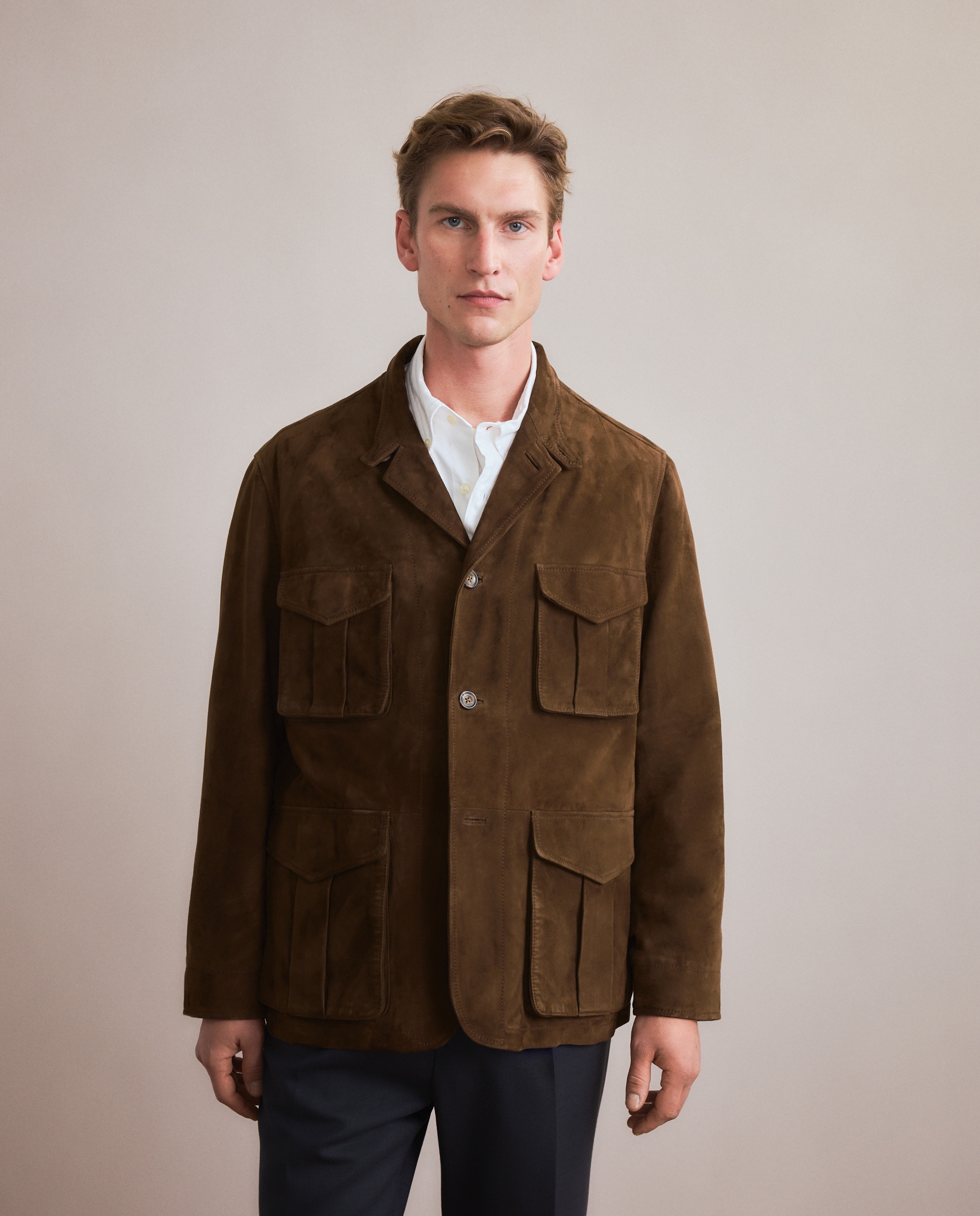 Casaco Safari em Camurça Caqui-2