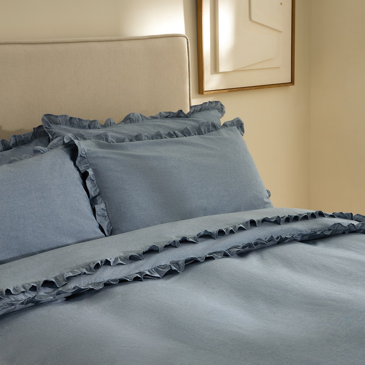 Conjunto de Capa de Edredão de Algodão Mélange Azul-7