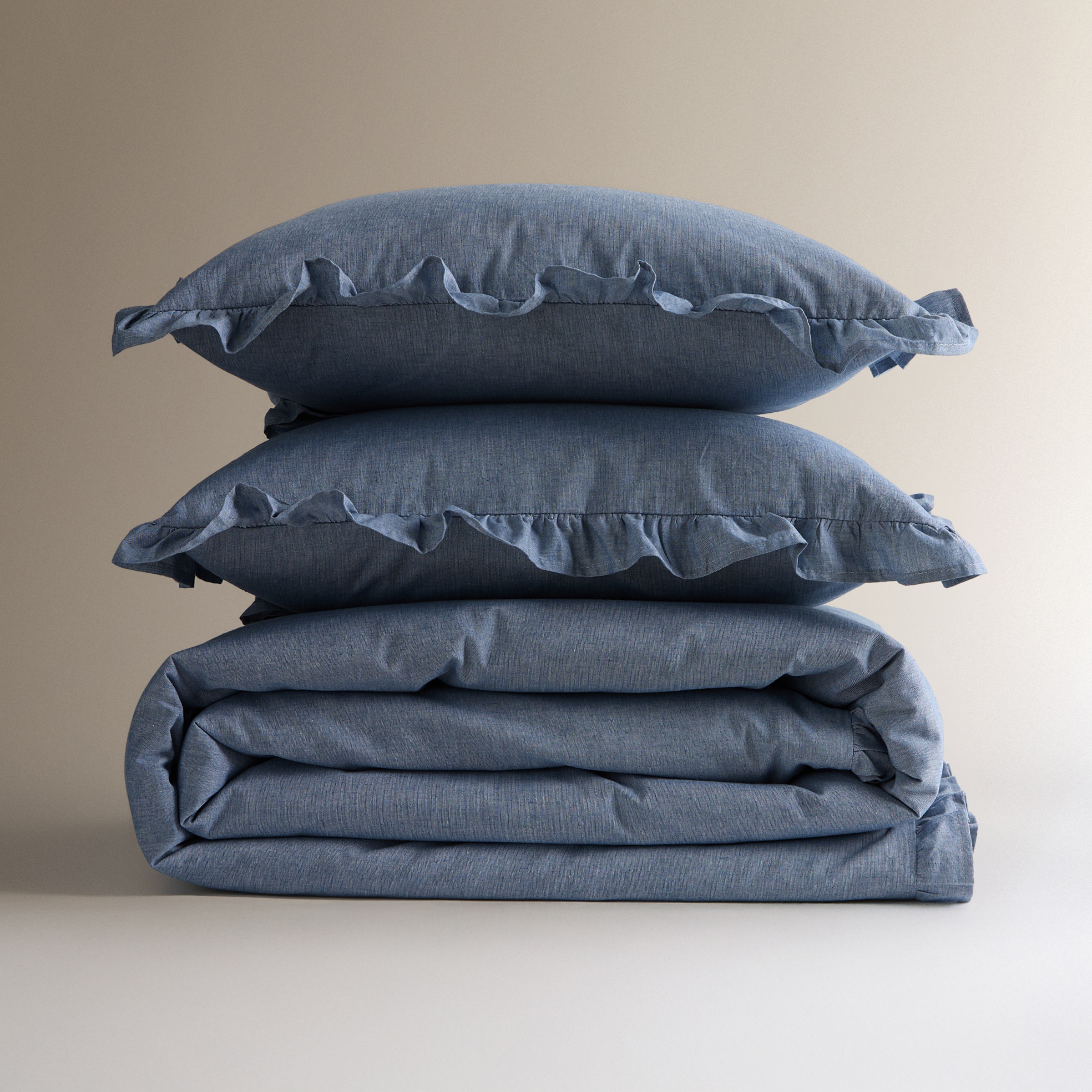 Conjunto de Capa de Edredão de Algodão Mélange Azul-6