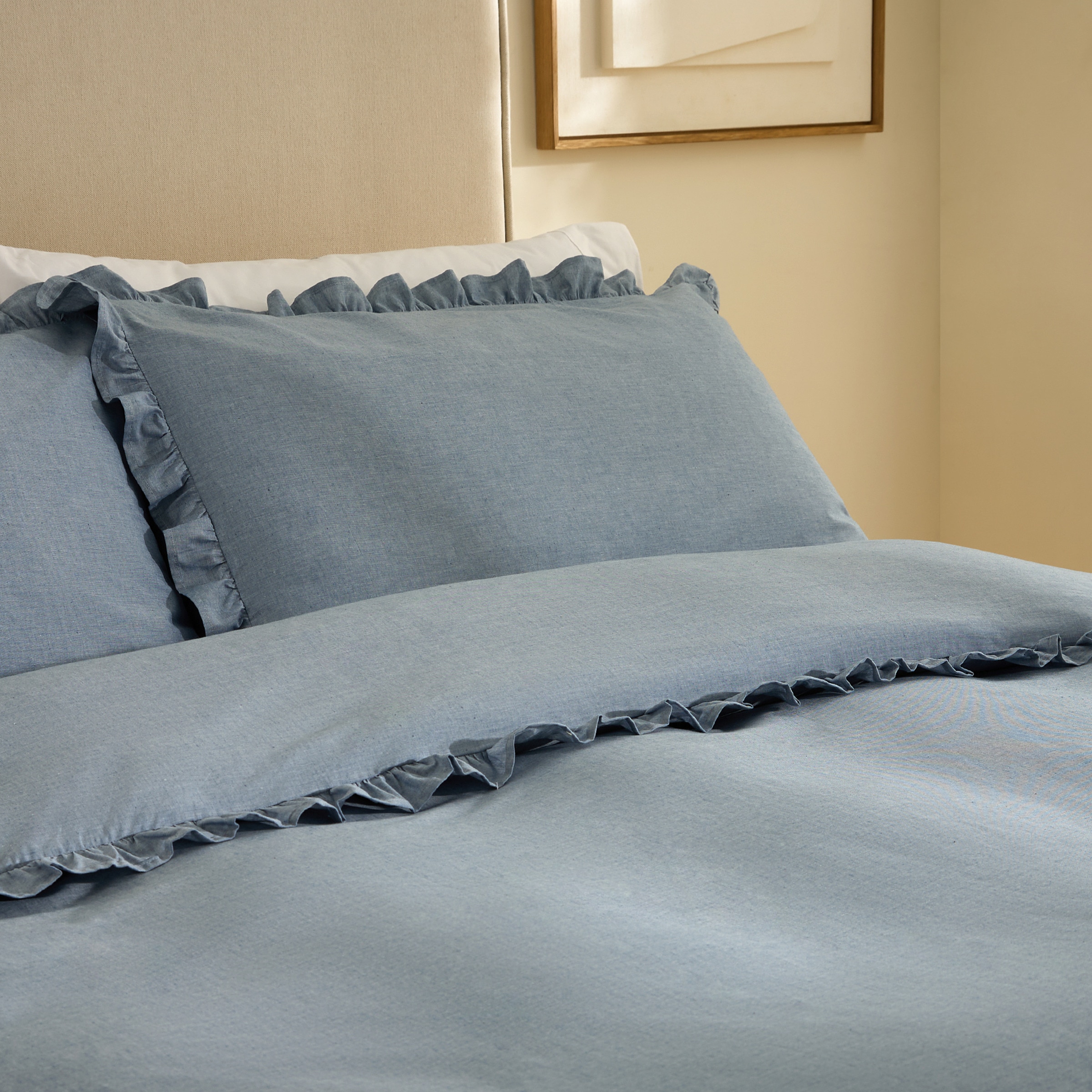 Conjunto de Capa de Edredão de Algodão Mélange Azul-3