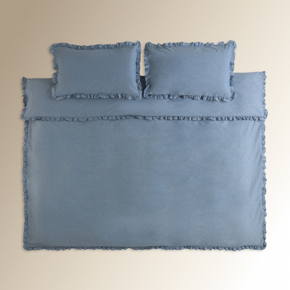 Conjunto de Capa de Edredão de Algodão Mélange Azul-2