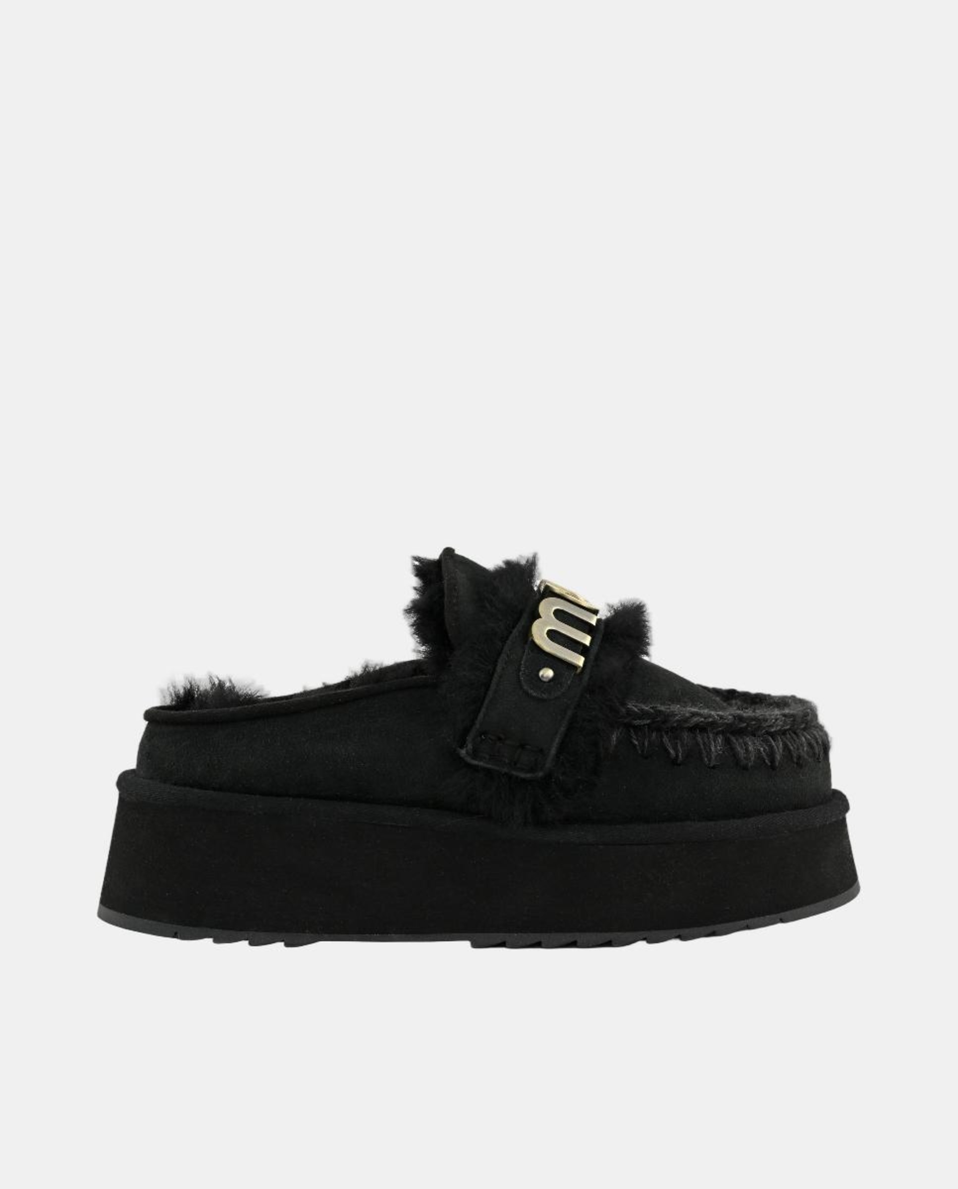 Mules de Plataforma com Logótipo de Metal Preto-1