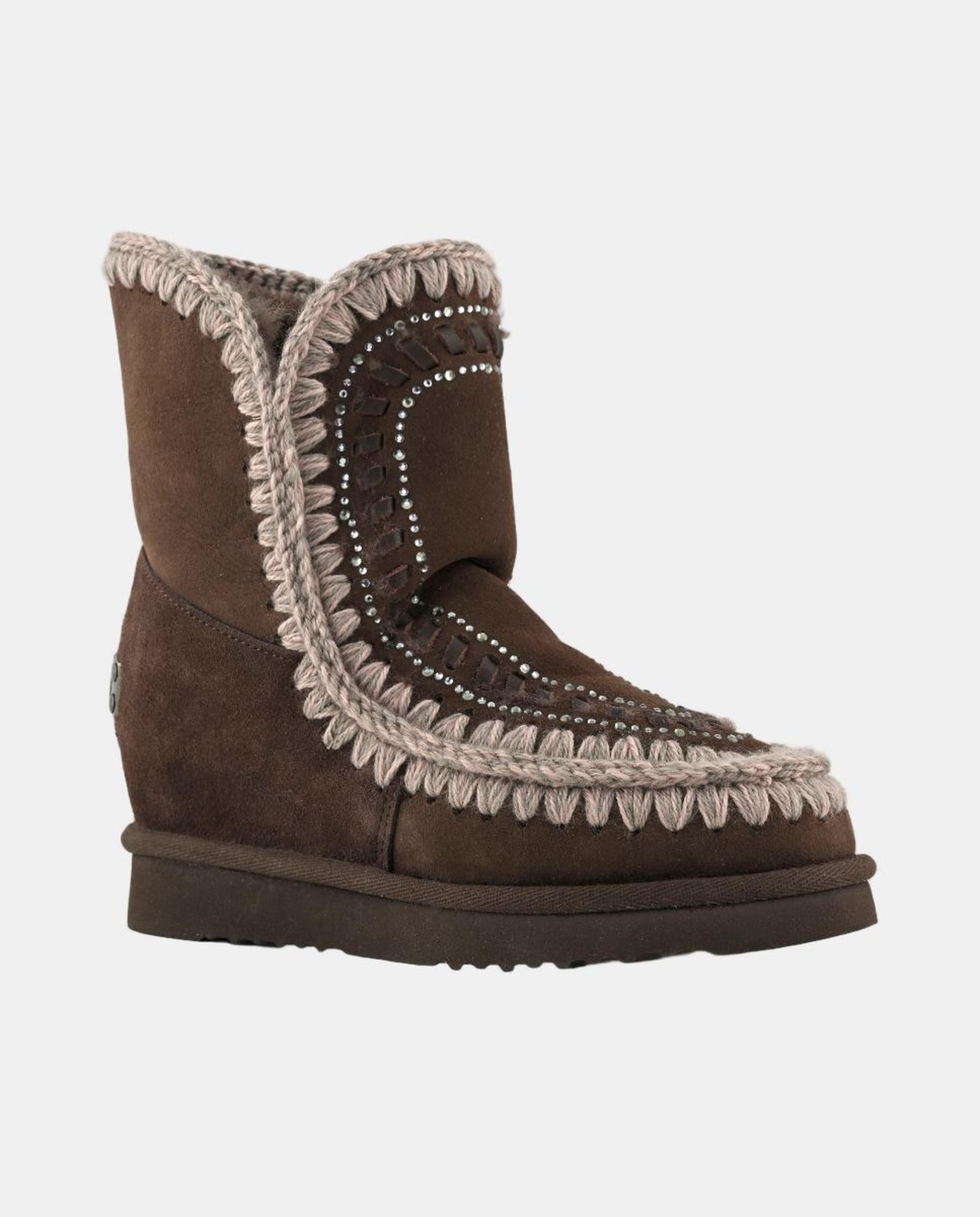 Botins de Estilo Esquimó com Cunha com Strass Castanho-escuro-2