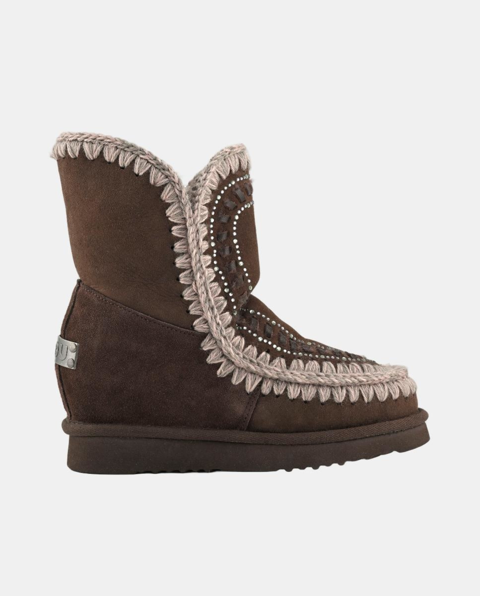 Botins de Estilo Esquimó com Cunha com Strass Castanho-escuro-1