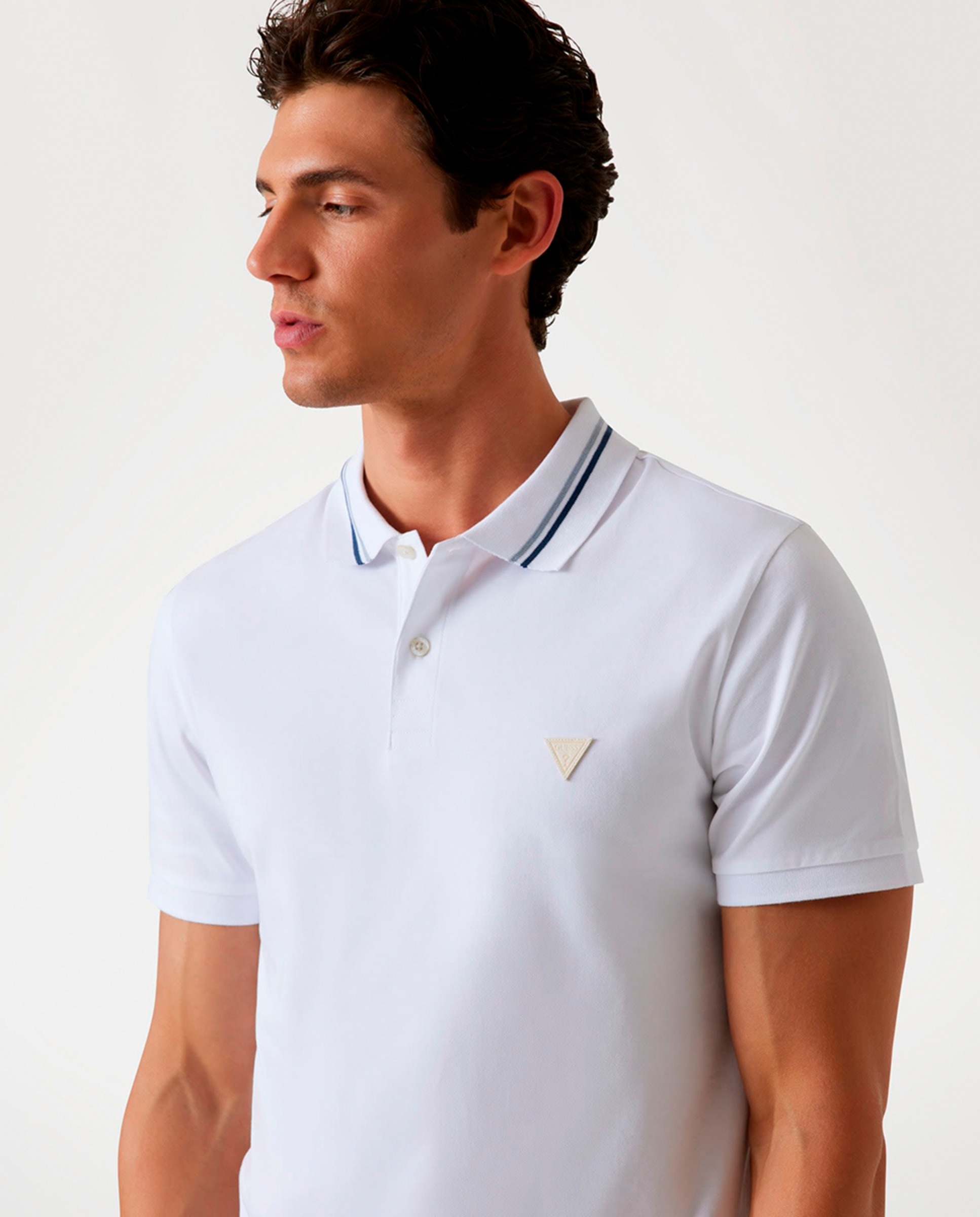 Polo com Manga Curta Branco-3
