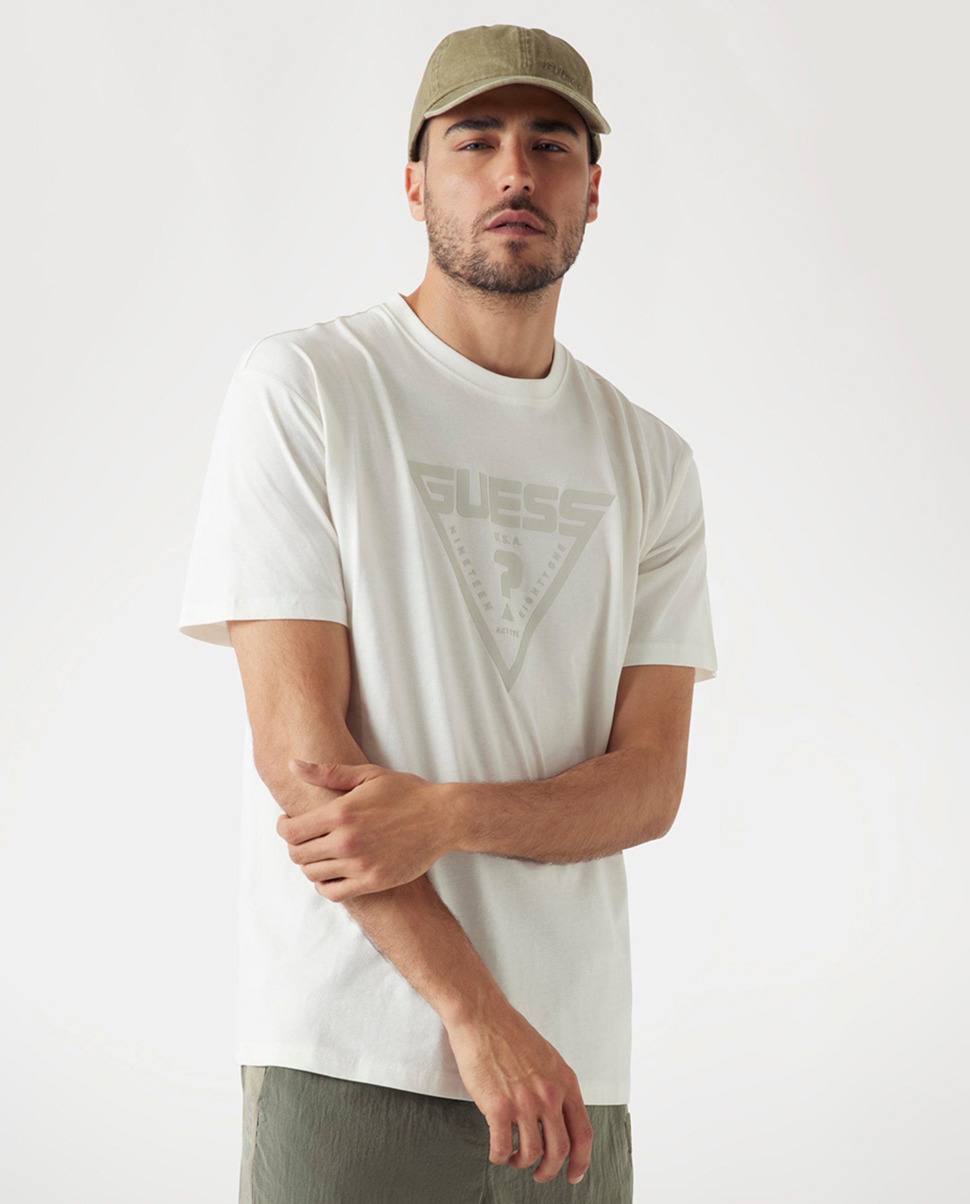 T-shirt com Manga Curta Bege-1