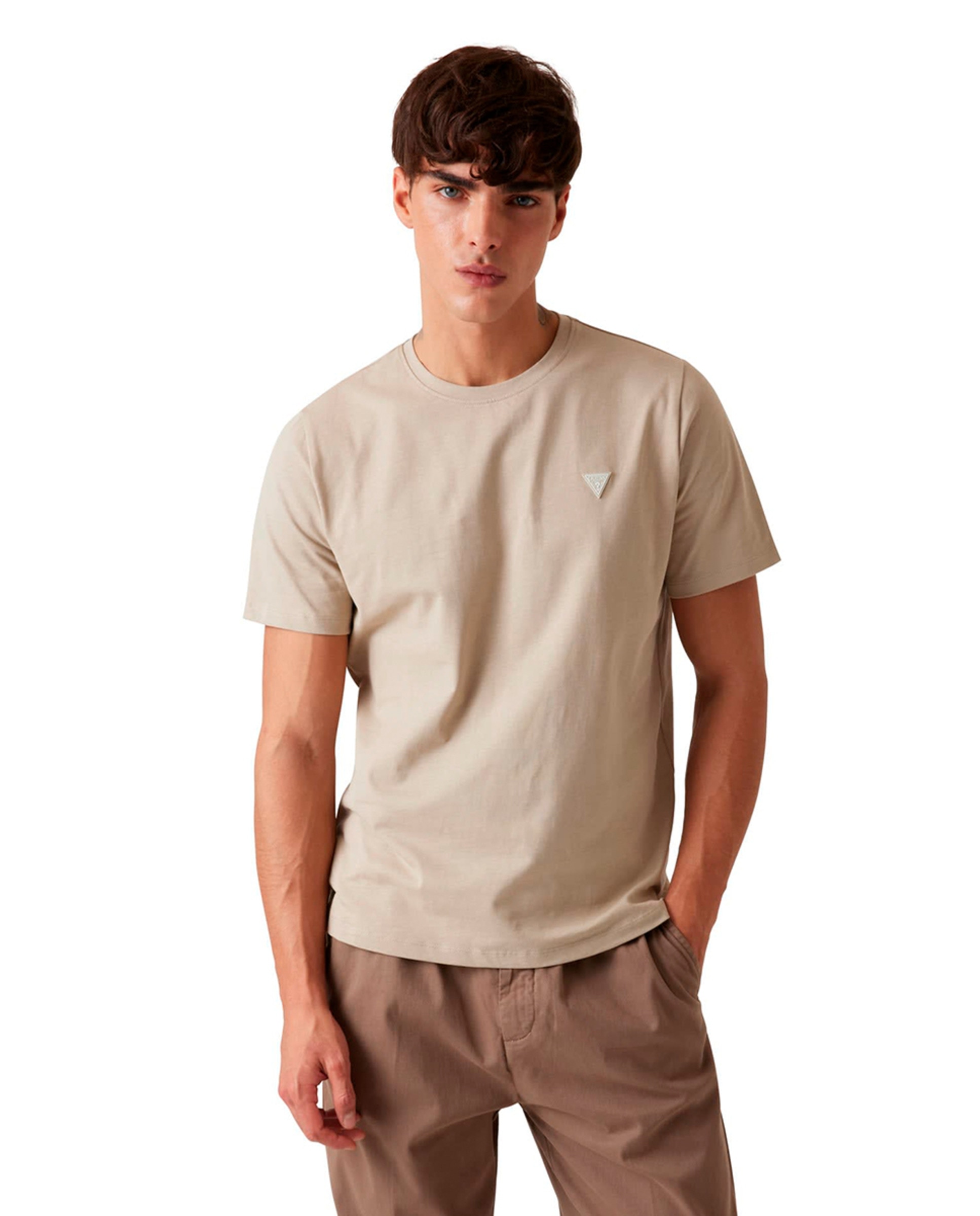 T-shirt com Manga Curta Bege-1