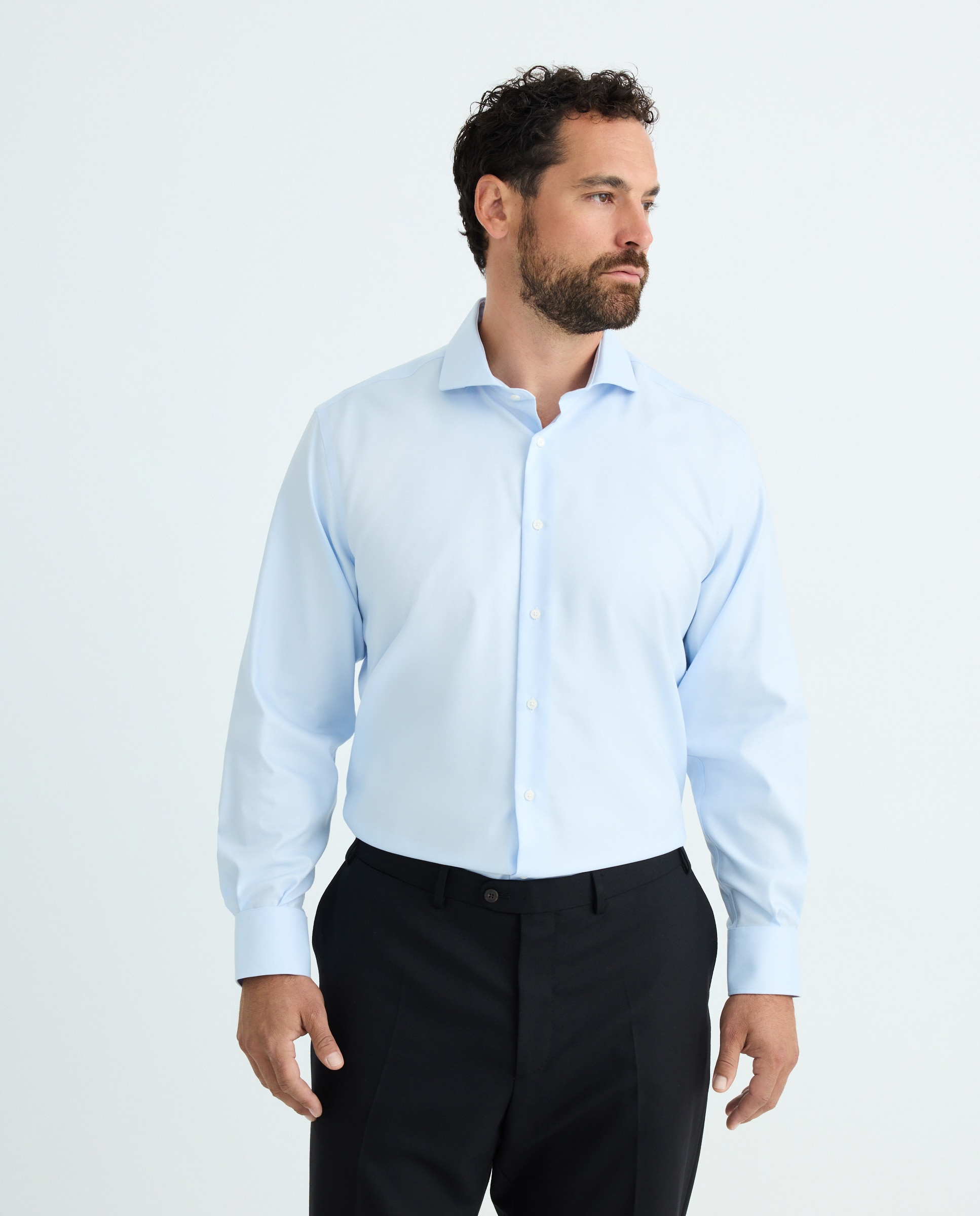 Camisa Clássica Non Iron com Manga Comprida Tamanhos Grandes Azul-1