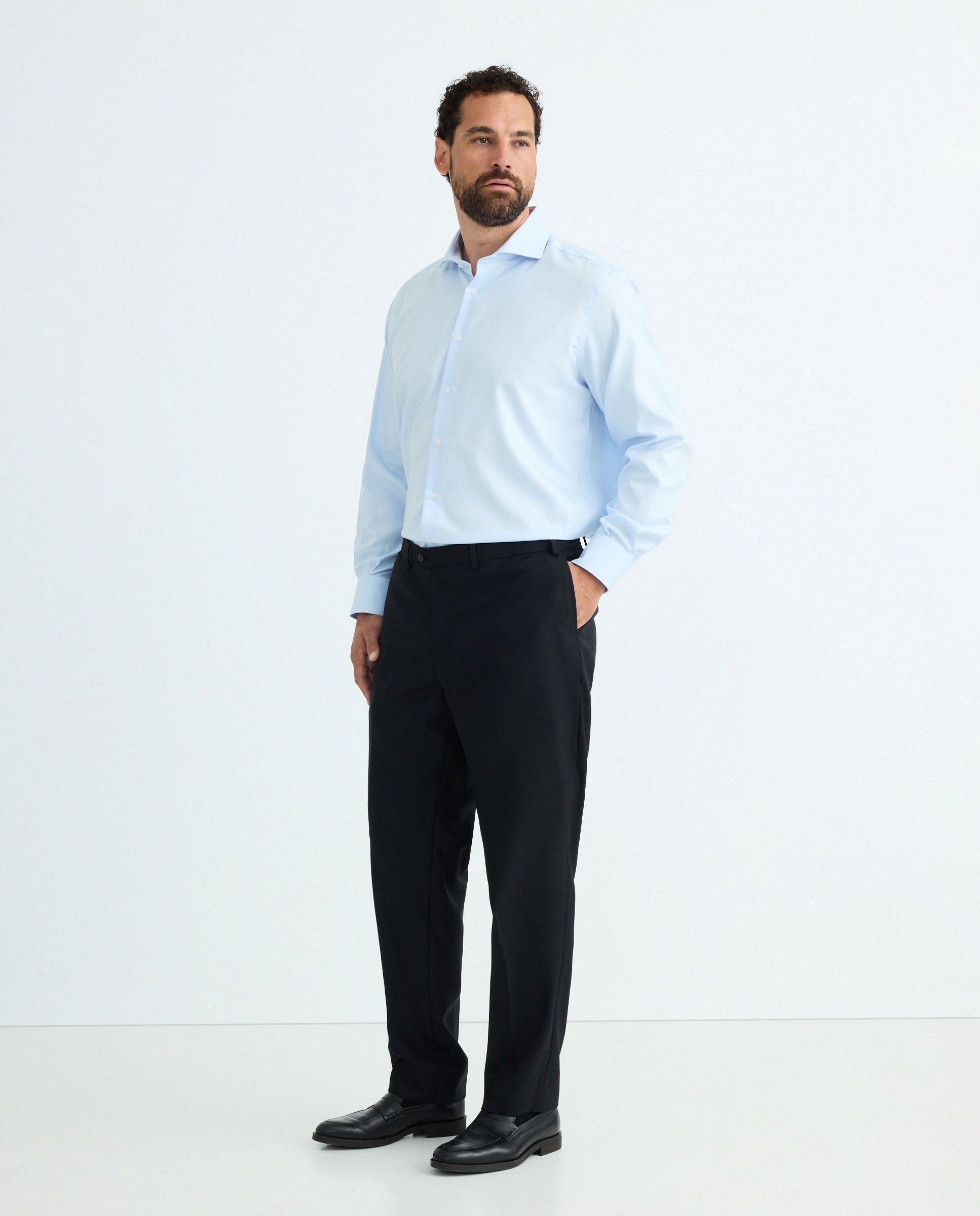 Camisa Clássica Non Iron com Manga Comprida Tamanhos Grandes Azul-3