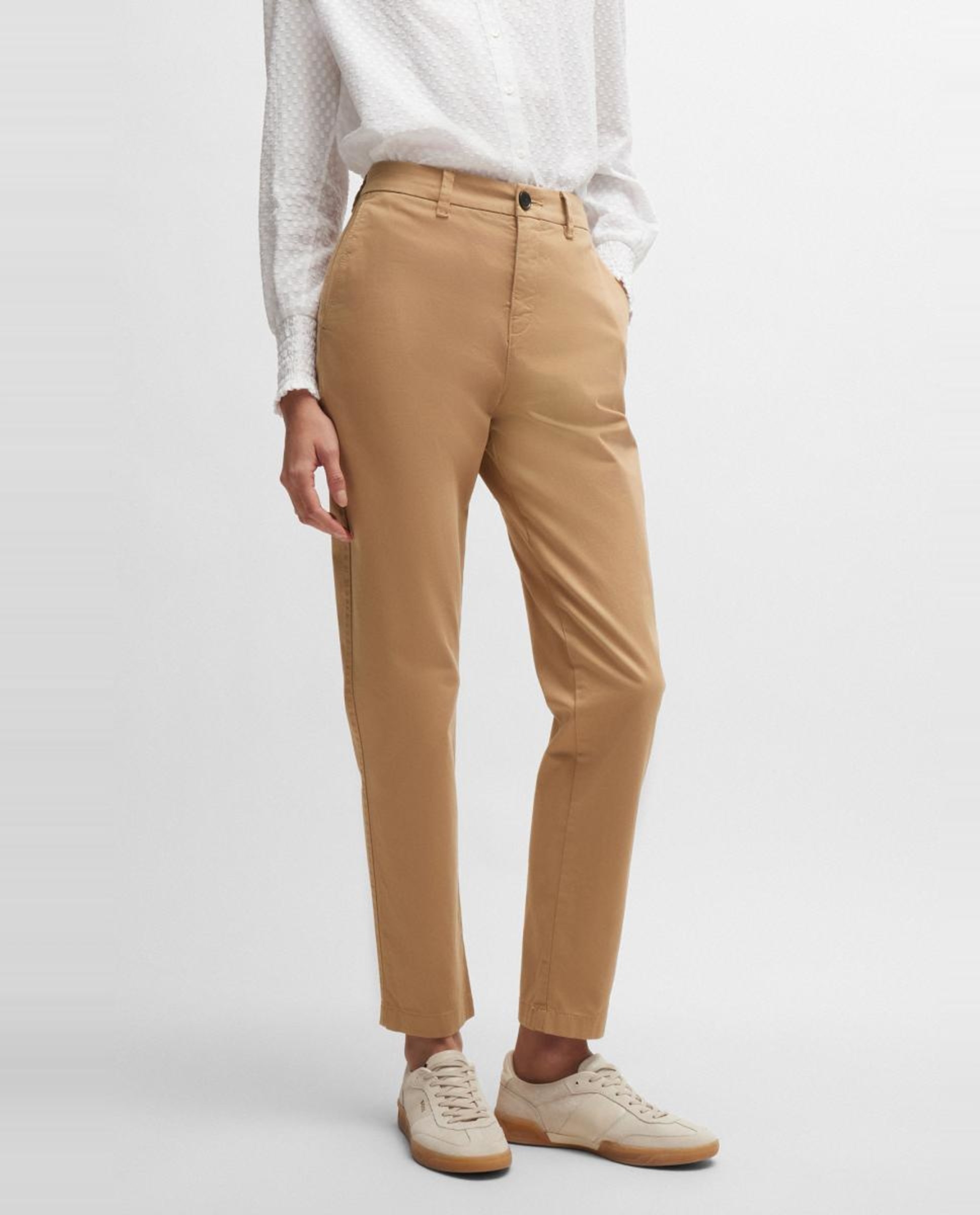 Calças de Algodão Suave ao Tato Bege-5