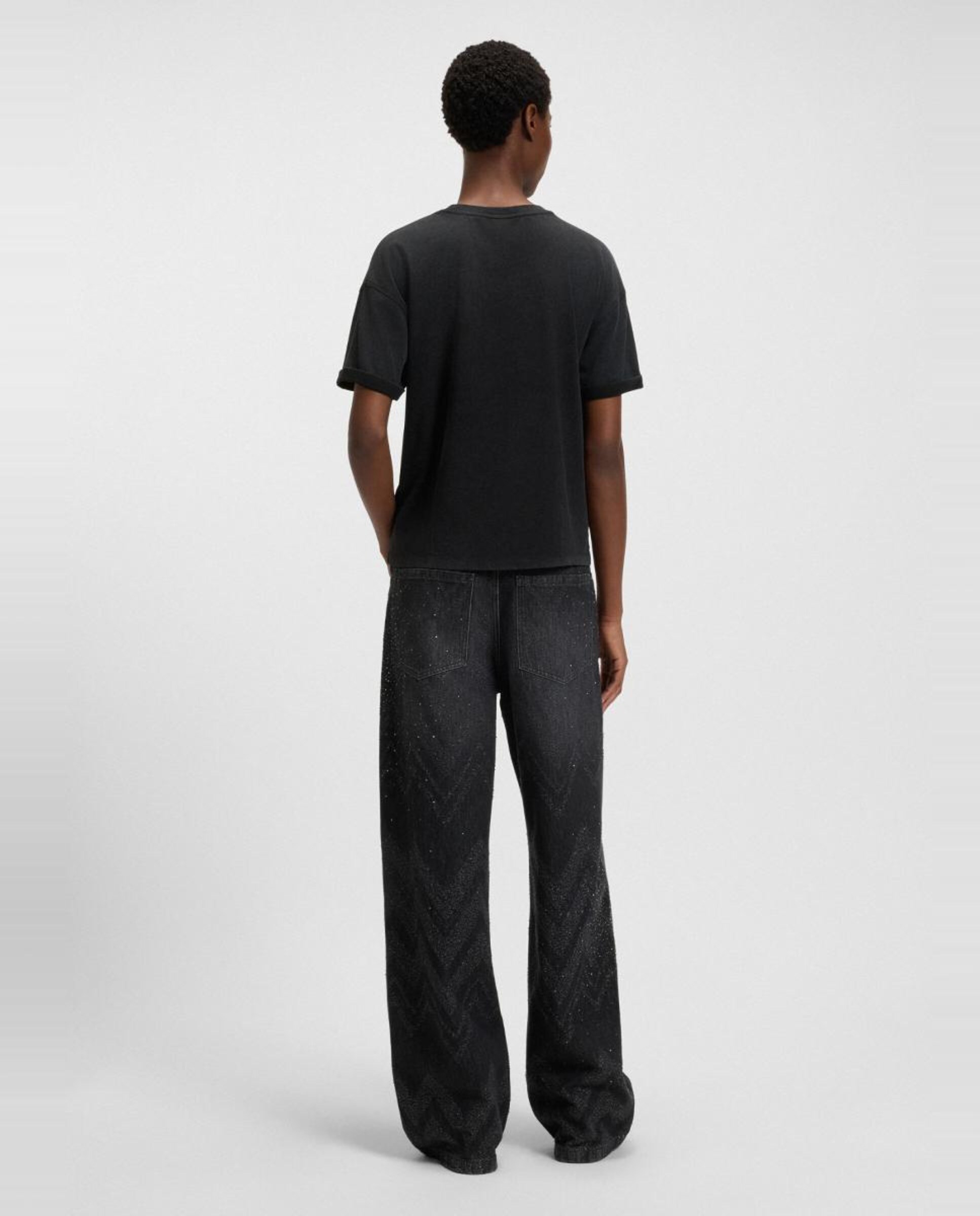 T-shirt de Algodão com Manga Curta Preto-3