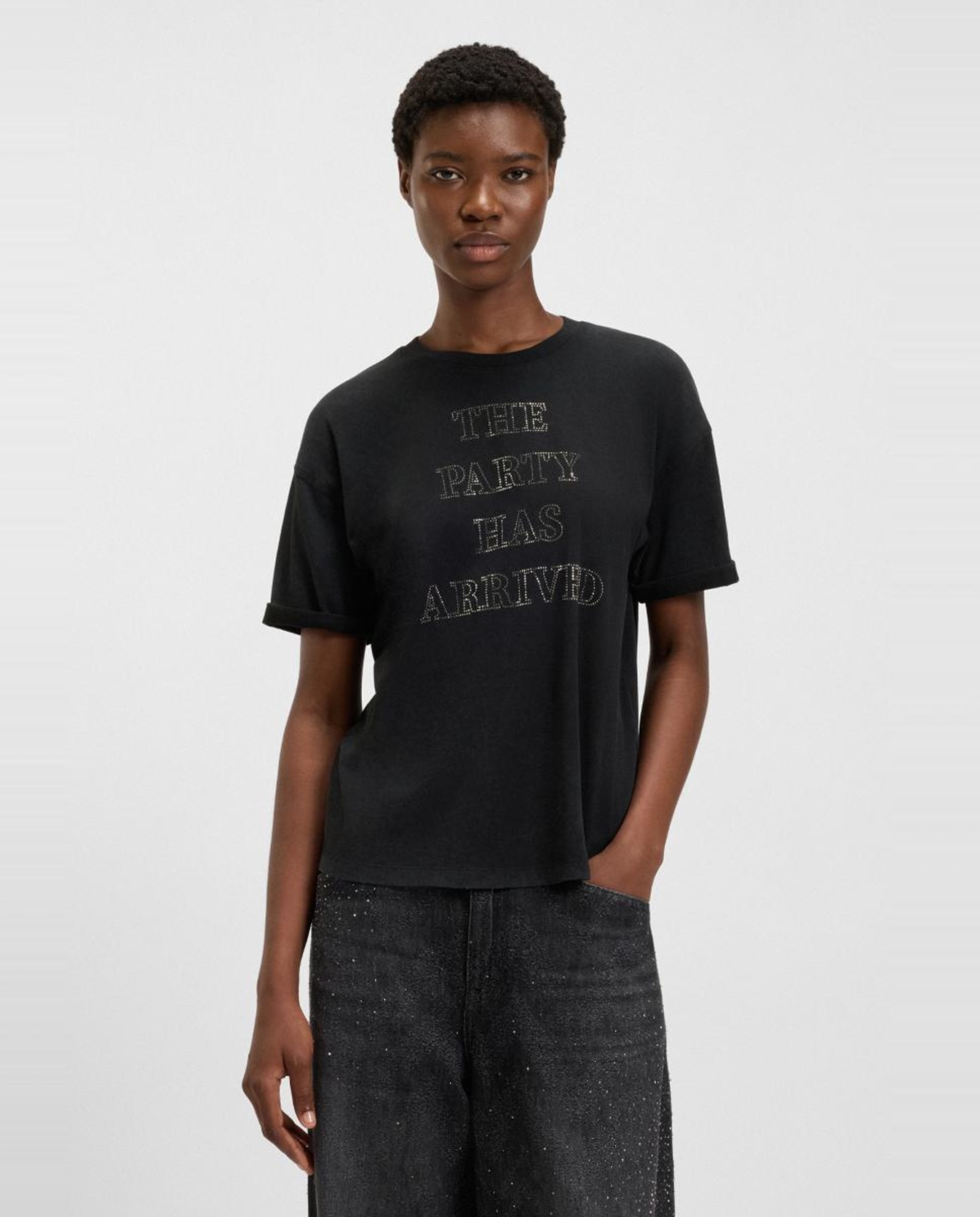 T-shirt de Algodão com Manga Curta Preto-1