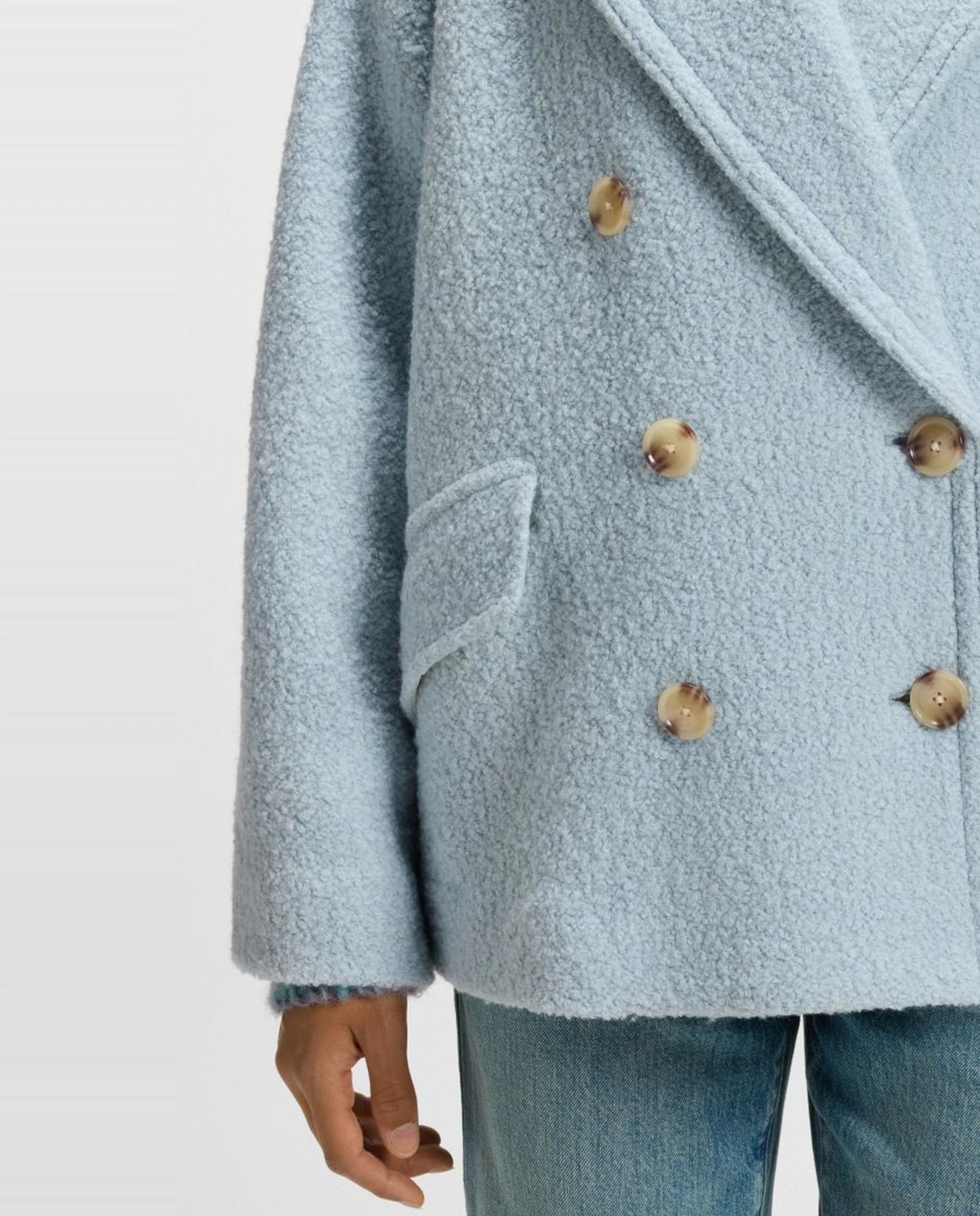 Sobretudo Curto de Poliéster e Lã Azul-claro-3