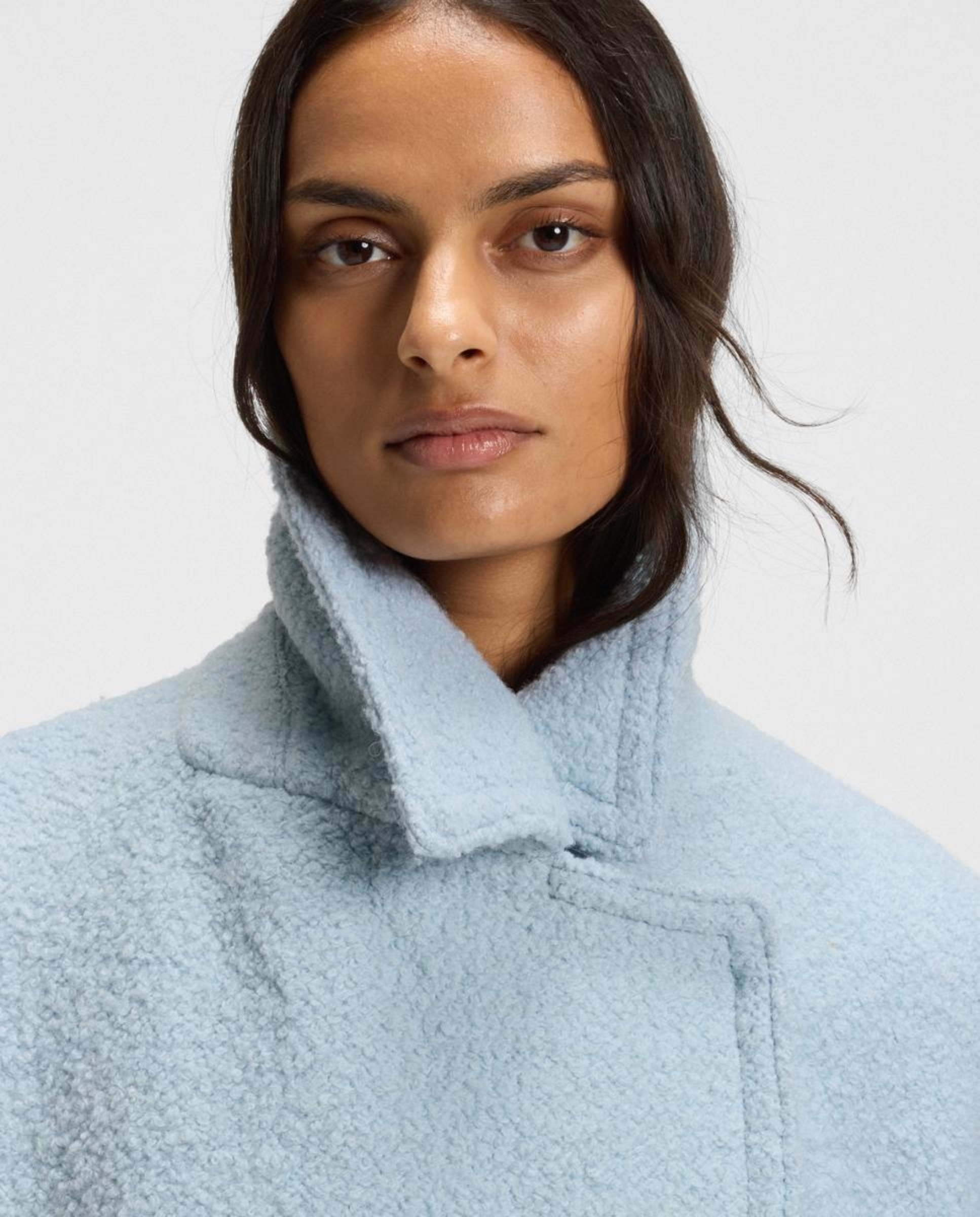 Sobretudo Curto de Poliéster e Lã Azul-claro-2