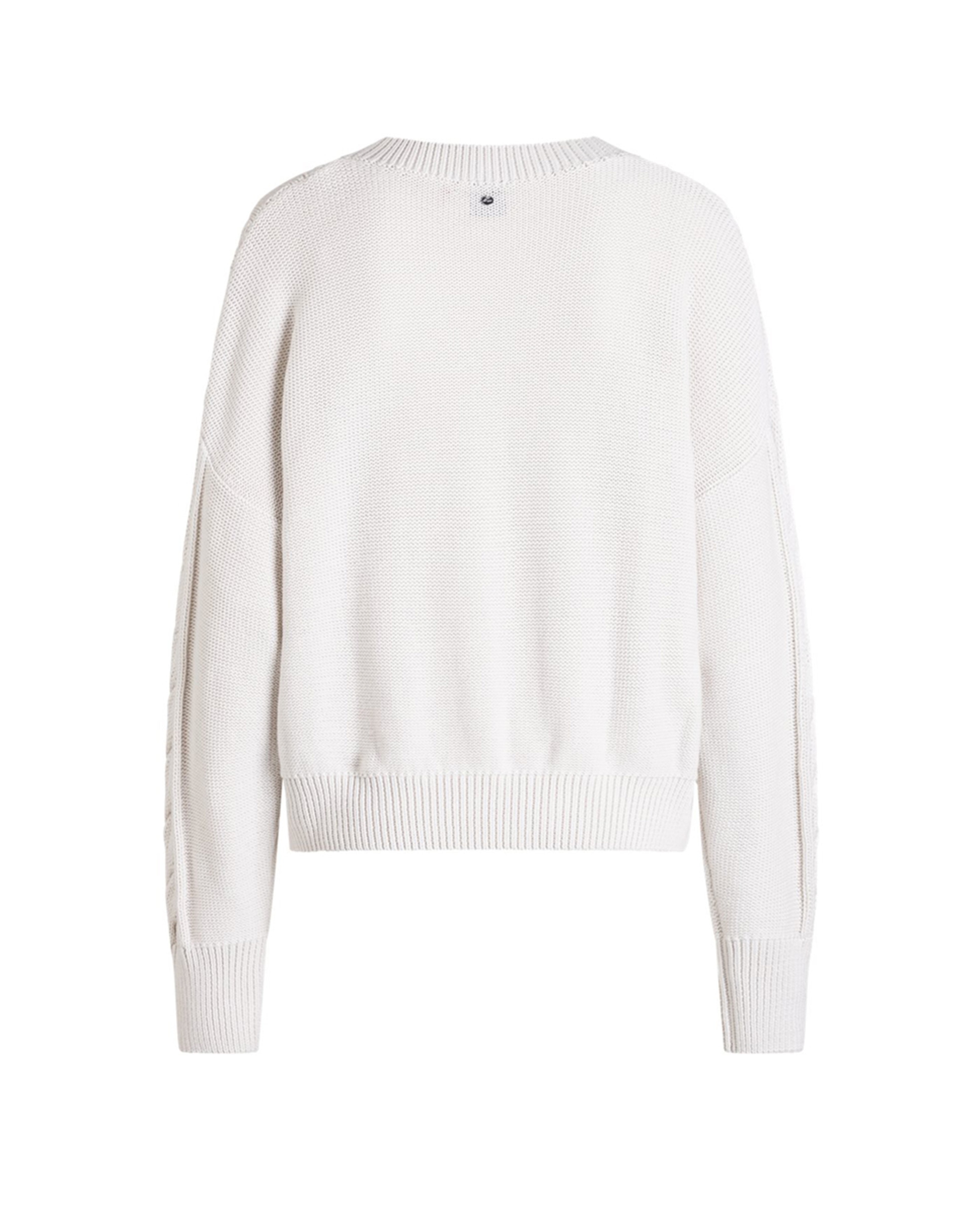 Camisola de Malha Entrançada com Decote em Bico e Manga Comprida Cru-2