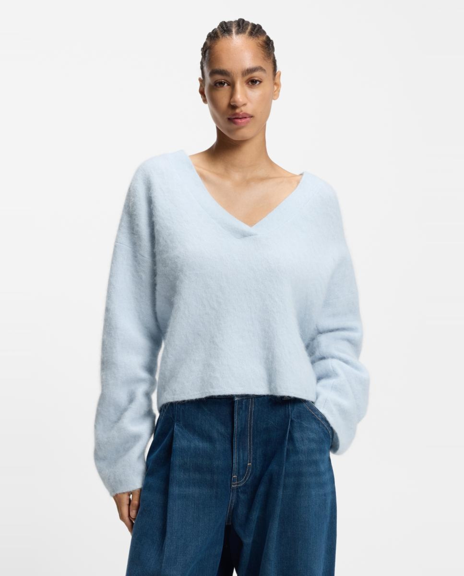 Camisola de Malha de Poliamida com Manga Comprida Azul-claro-1