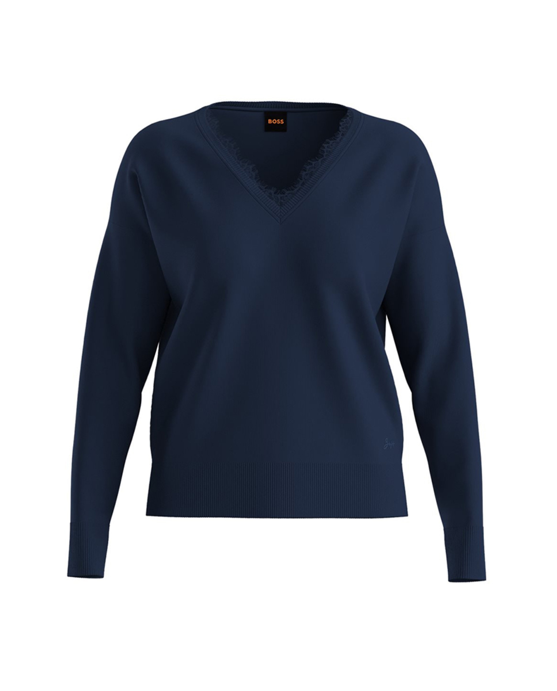 Camisola de Malha de Lã Virgem e Algodão com Manga Comprida Azul-marinho-1