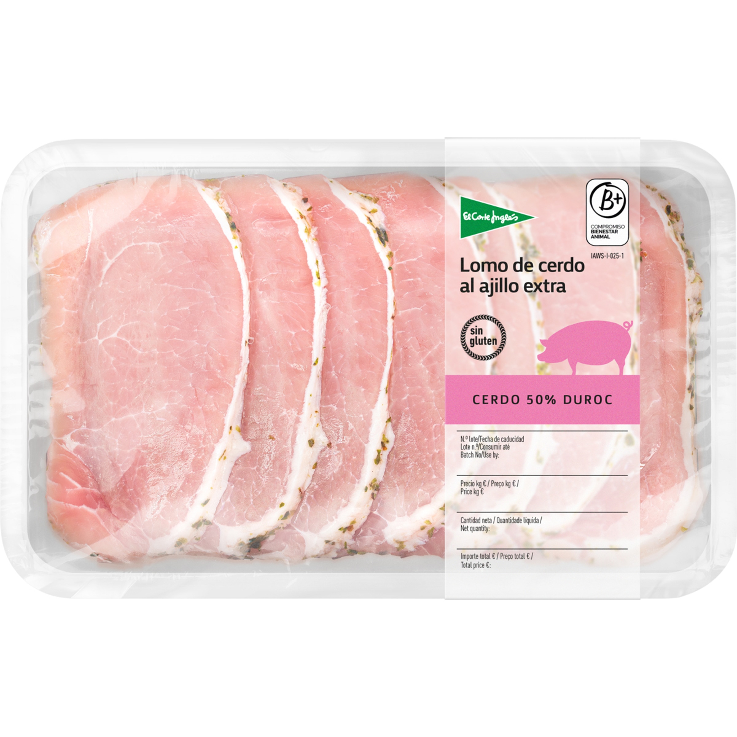 lomo de cerdo extra 50% Duroc al ajillo sin gluten peso aproximado bandeja 600 g