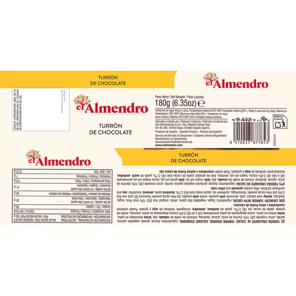 knuspriger Cacaolat-Schokoladen-Turrón Karton 180 g