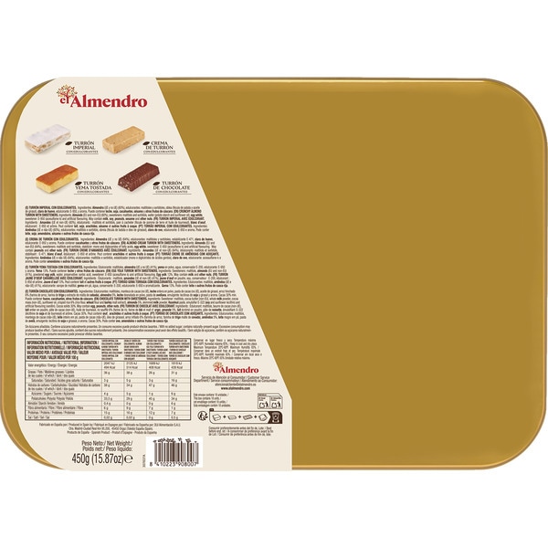 Turrón-Mischung Auslese Zero ohne Zuckerzusatz, Premiumqualität 18 Portionen Schale 450 g