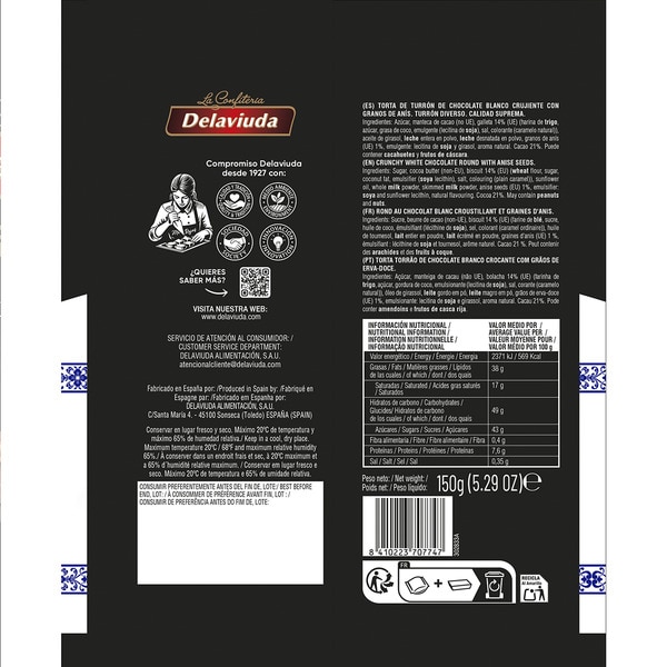 Original Supreme Quality Inés Rosales flavour white chocolate cake case 130 g