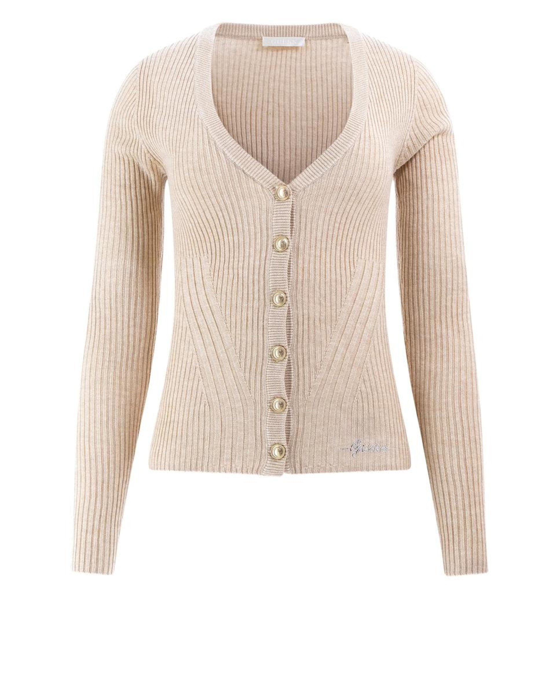 Cardigan de Manga Comprida Bege-5