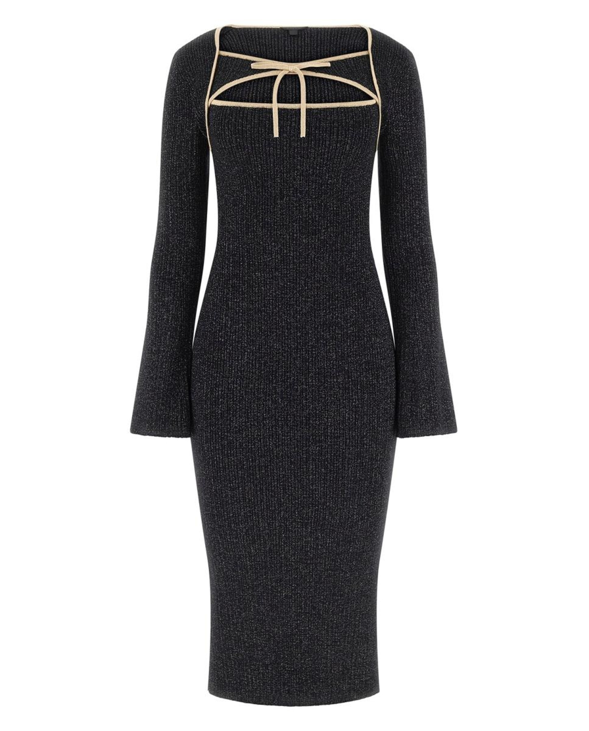 Vestido de manga comprida Preto-5