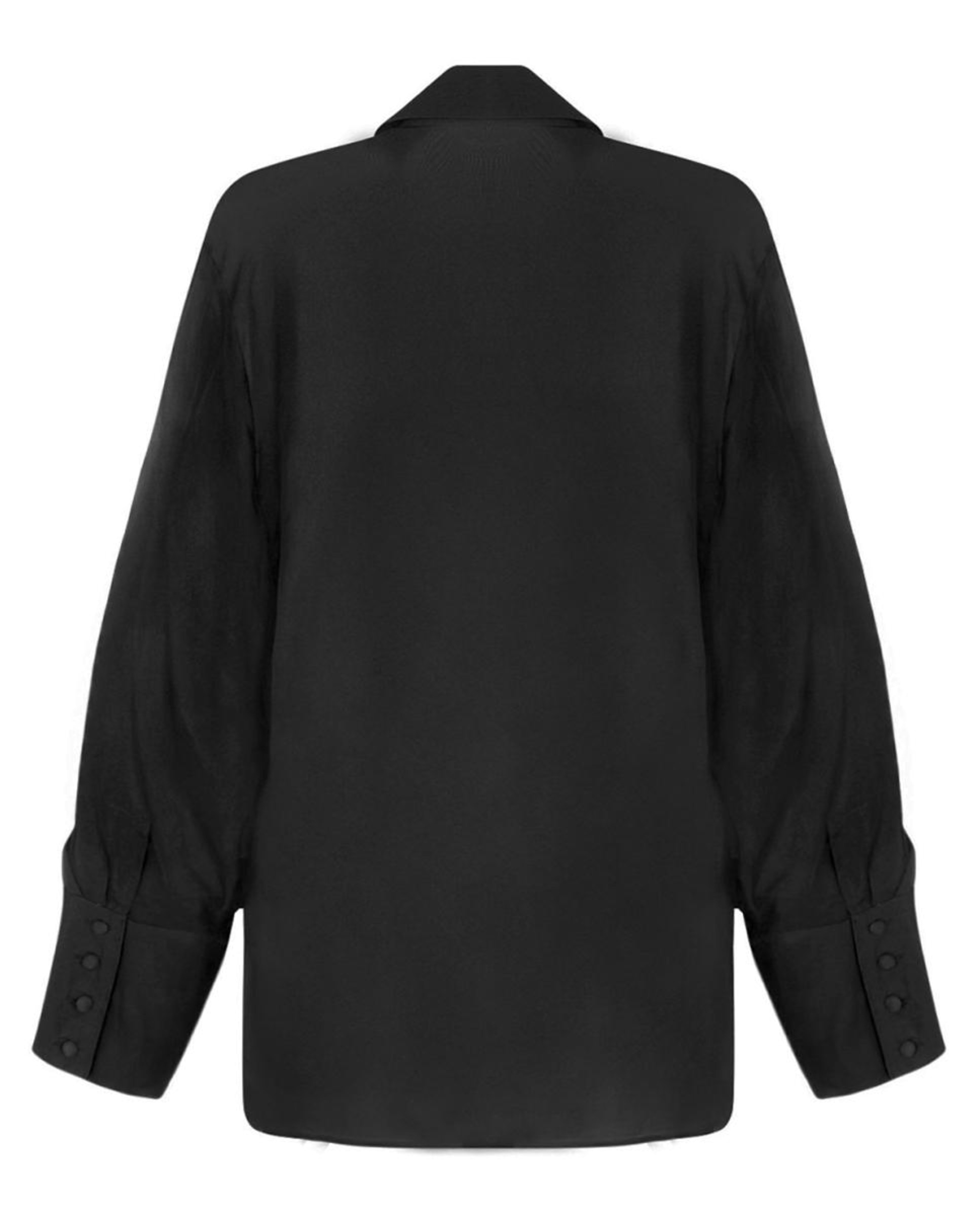 Camisa em Chiffon de Seda com Abotoadura Escondida Transparente. Preto-6