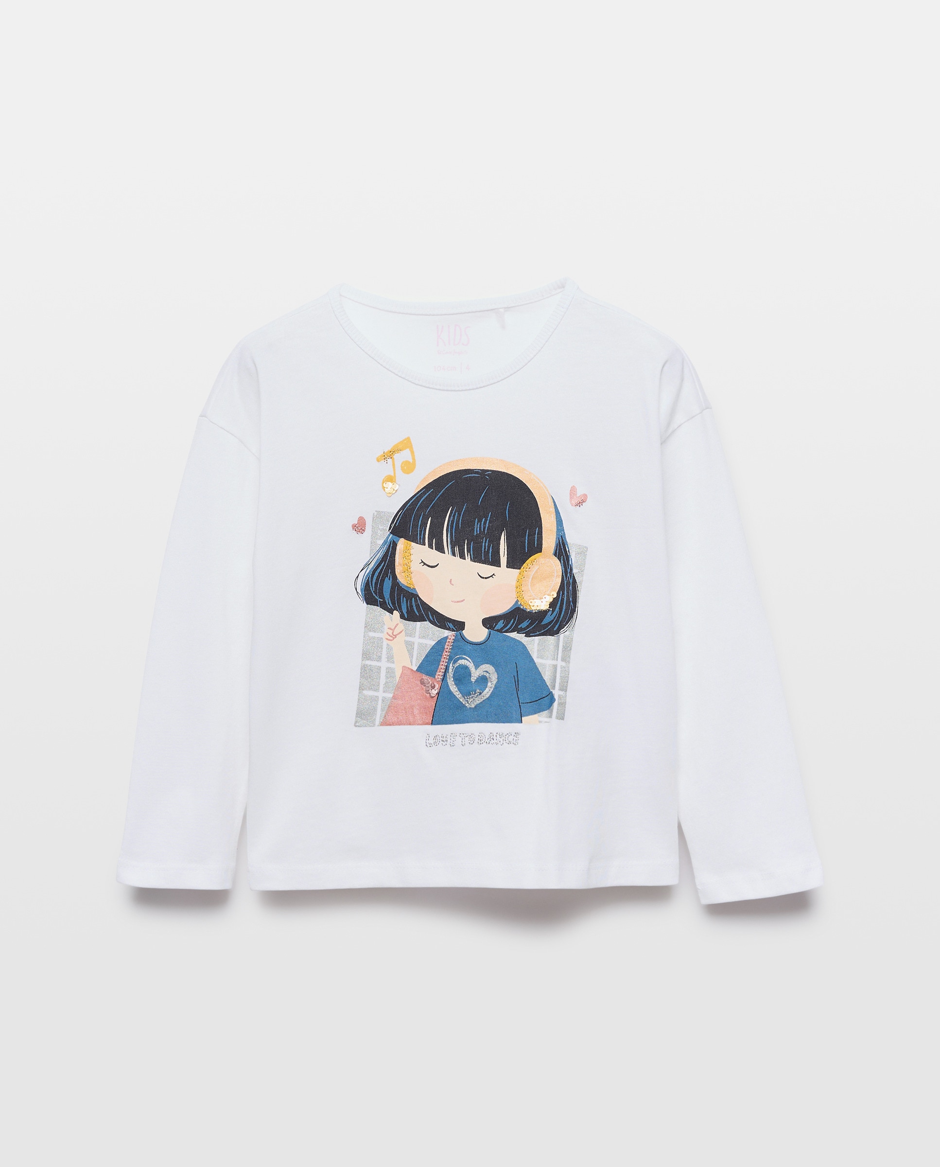 Camisola de Manga Comprida com Estampado Posicional Plano de Boneca "Mini Aitana" com Fio Metalizado e Lantejoulas Kids El Corte Inglés Branco-marfim-4
