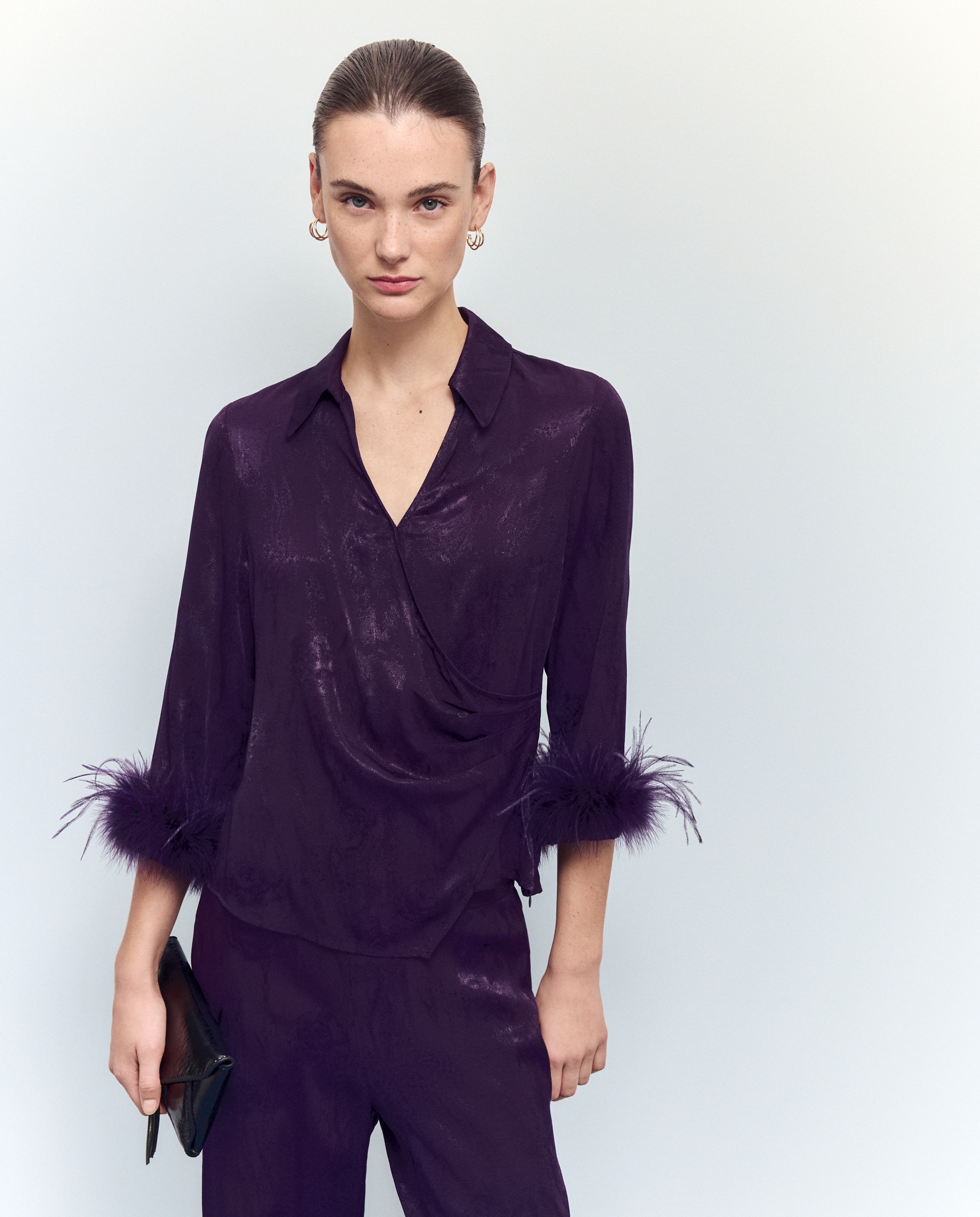 Blusa Drapeada com Pluma Roxo-2