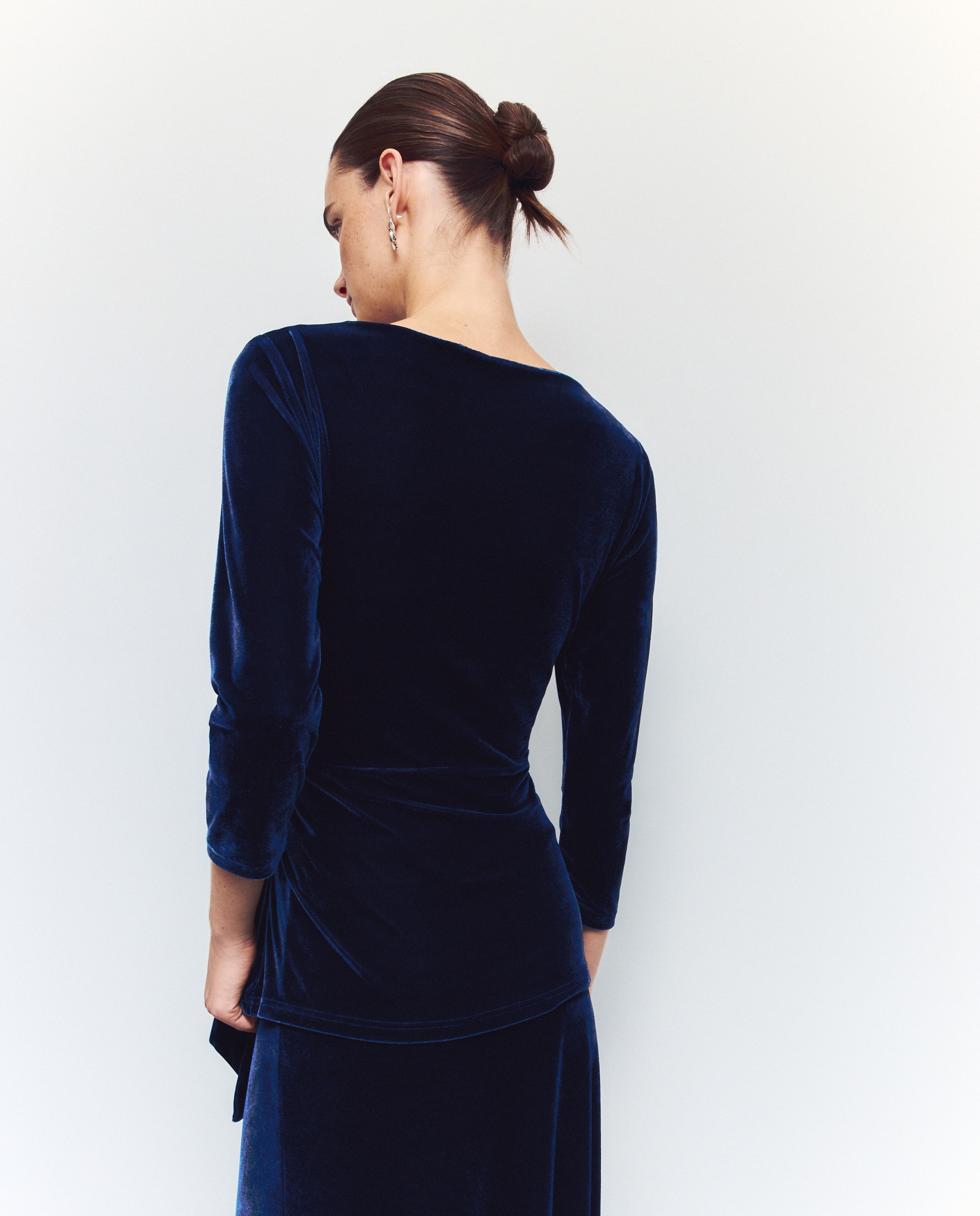 T-shirt Drapeada de Veludo Azul-marinho-3