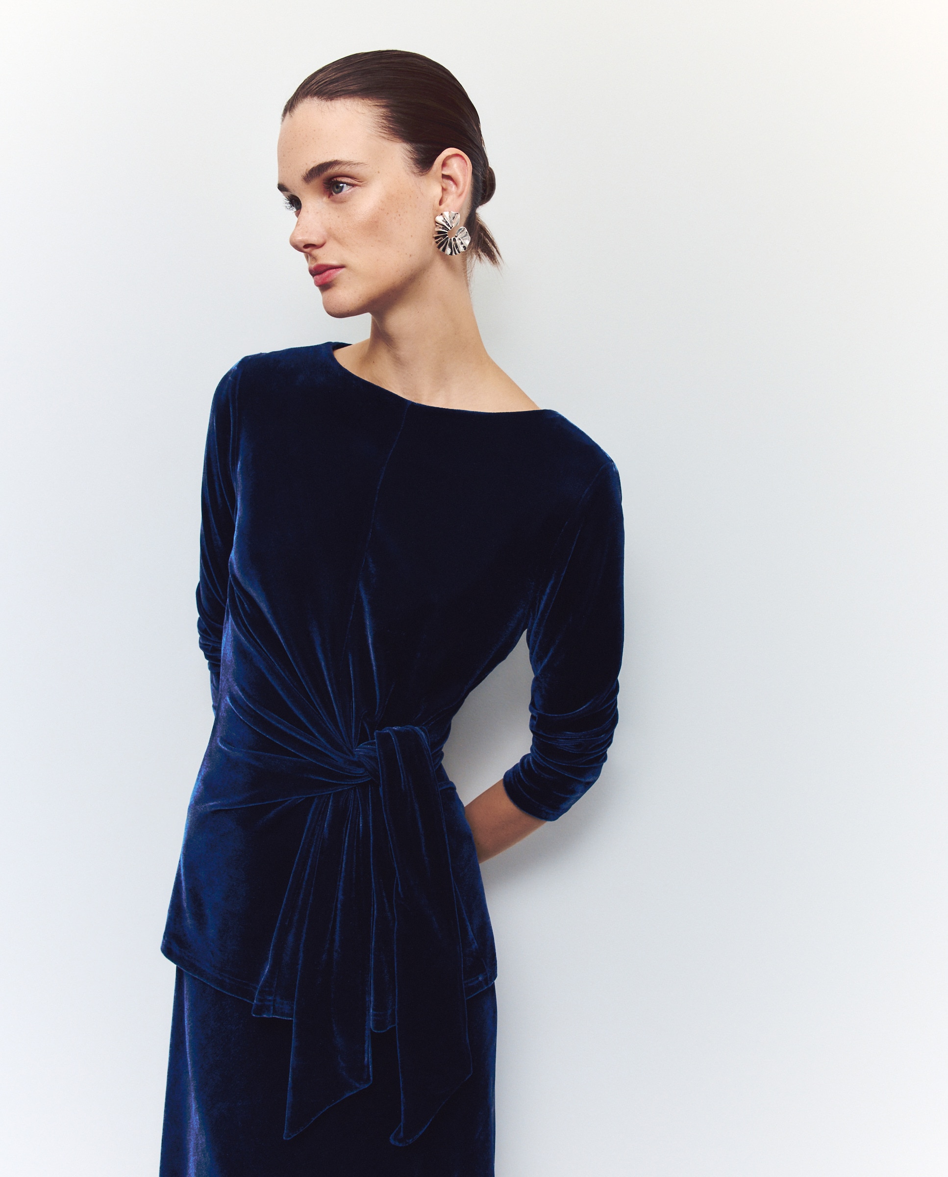 T-shirt Drapeada de Veludo Azul-marinho-2