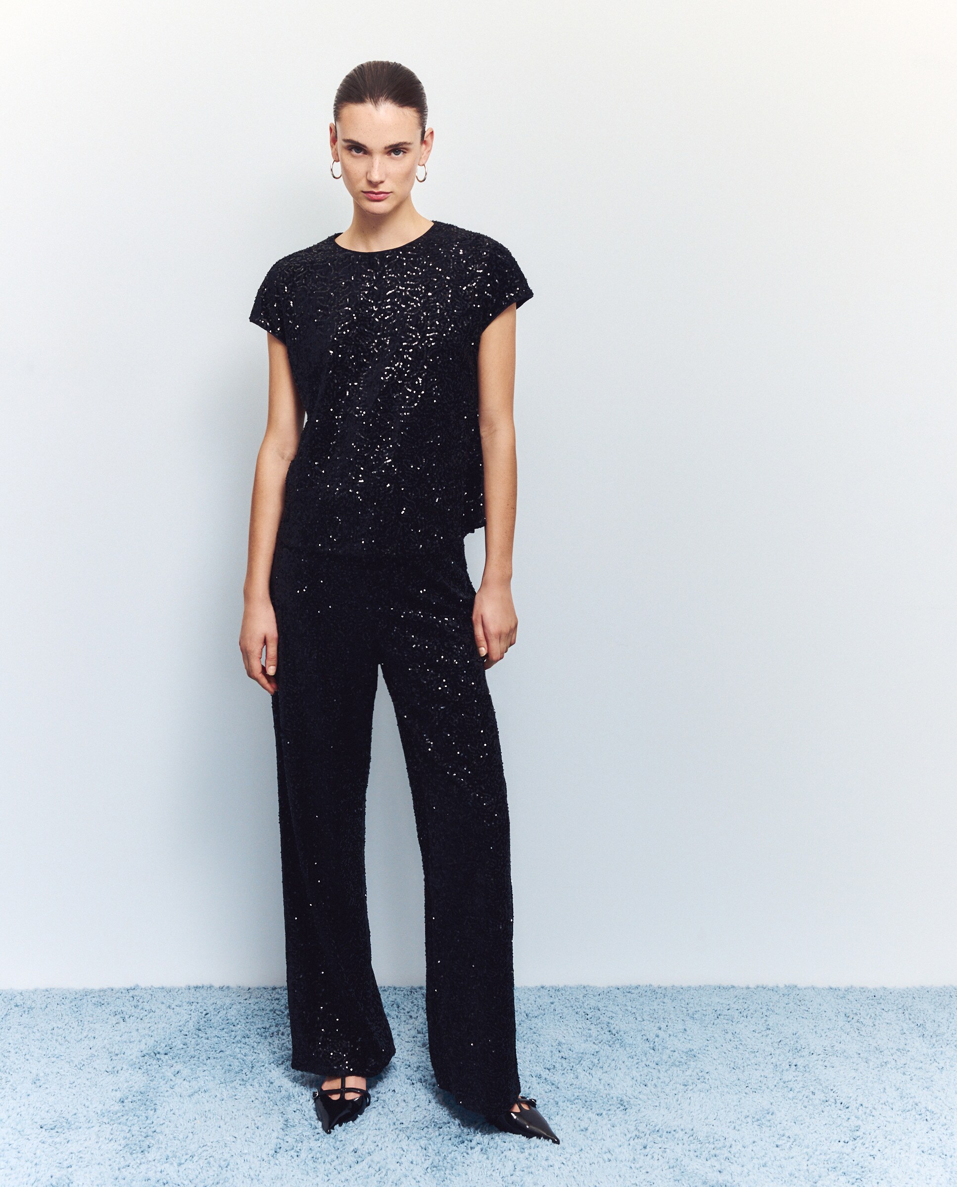 T-shirt de lantejoulas Preto-2