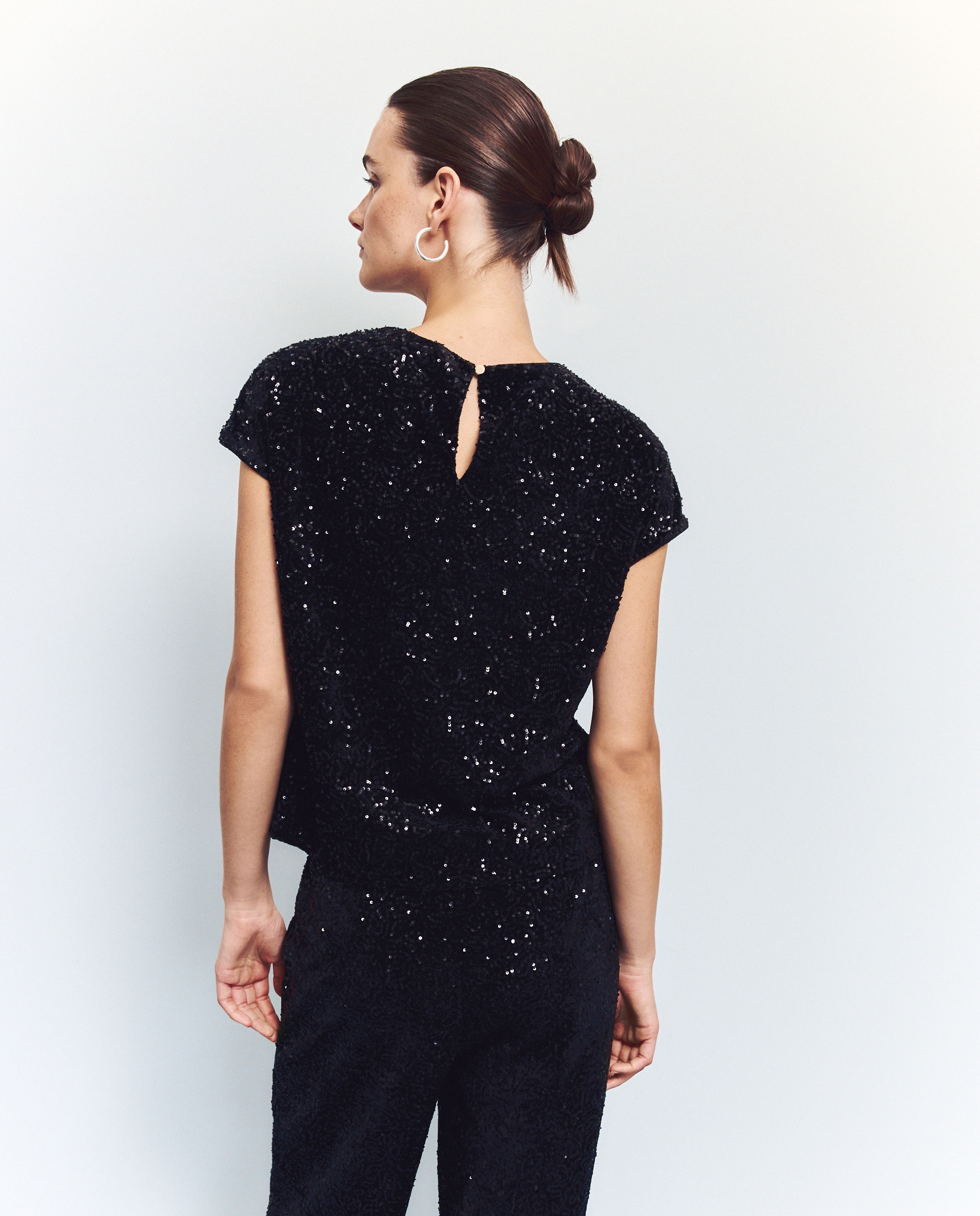 T-shirt de lantejoulas Preto-3