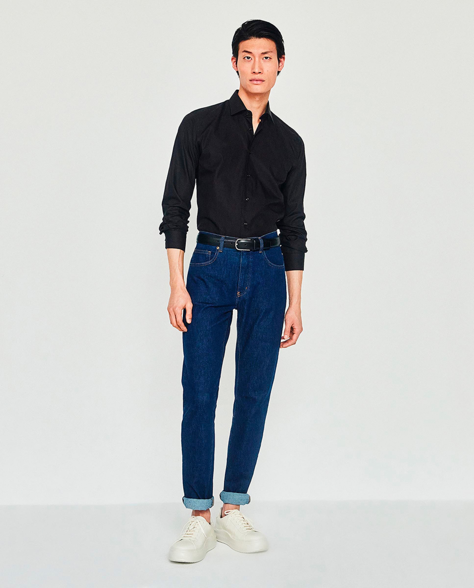 Camisa Formal Semi-Cintada Lisa Preto-5