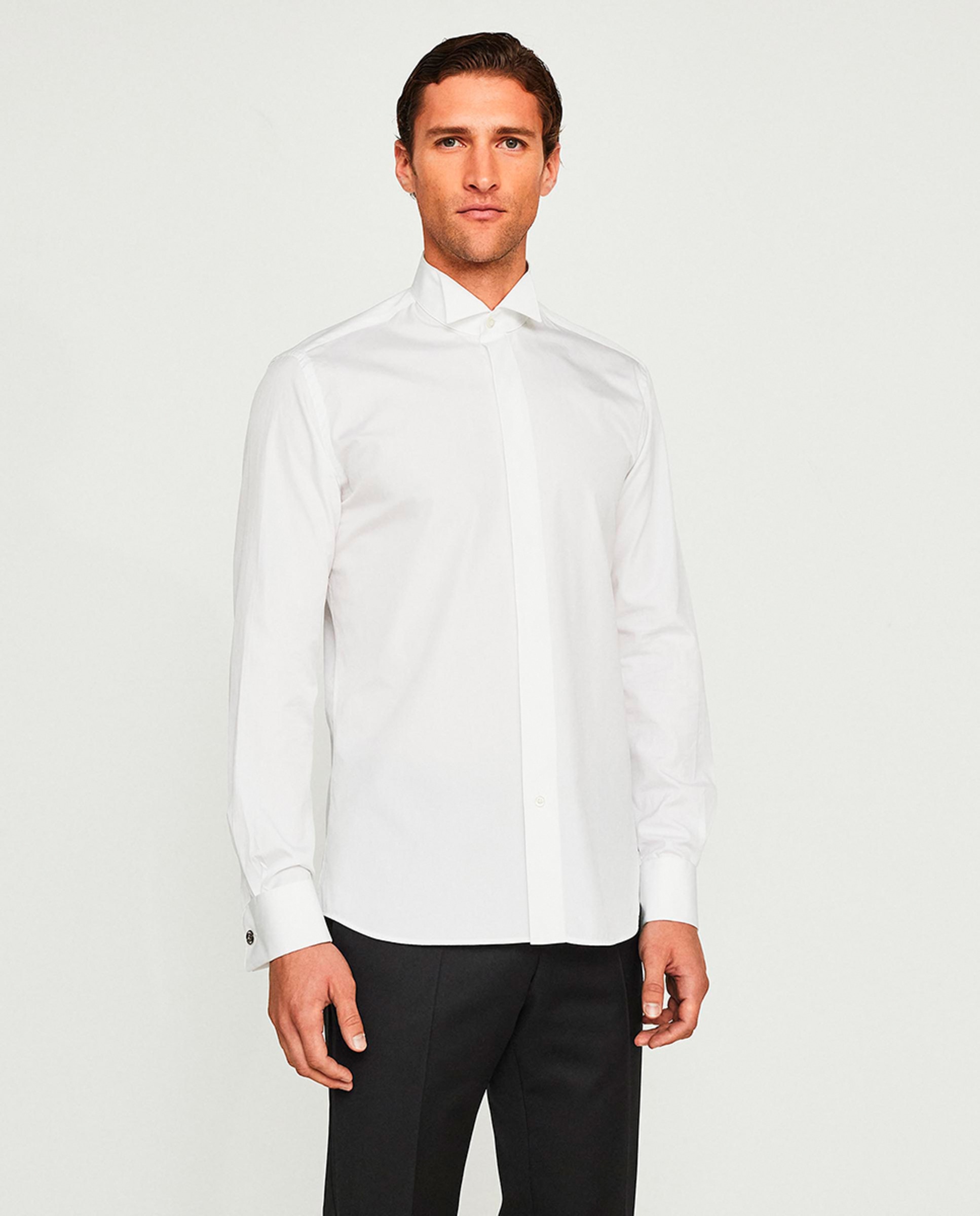 Camisa Smoking de Popelina com Punho Duplo Branco-1